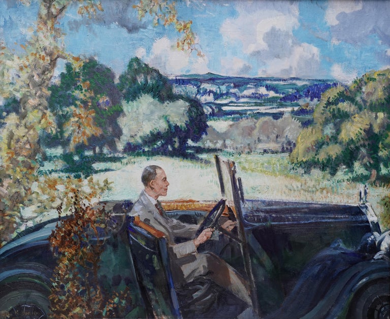 Portrait of Bradnock Principal Worcester College in Car, Malvern, oil painting - Painting by John Rankine Barclay