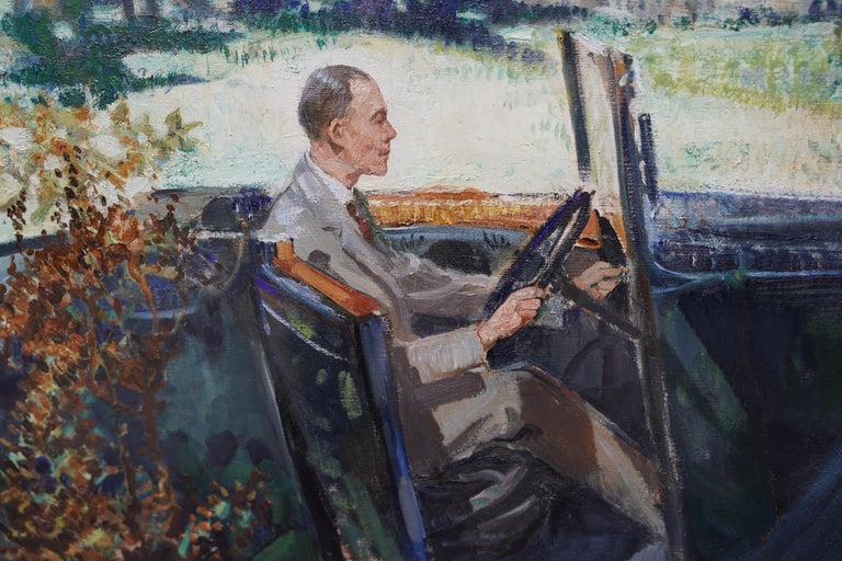 Portrait of Bradnock Principal Worcester College in Car, Malvern, oil painting For Sale 2
