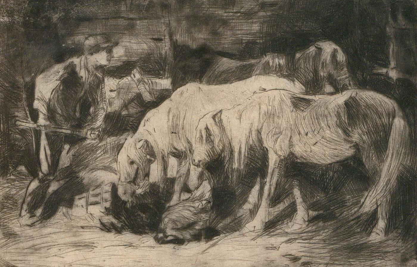 John Rankine Barclay Animal Print - John R. Barclay After George Smith RSA - Early 20th Century Etching, The Stable
