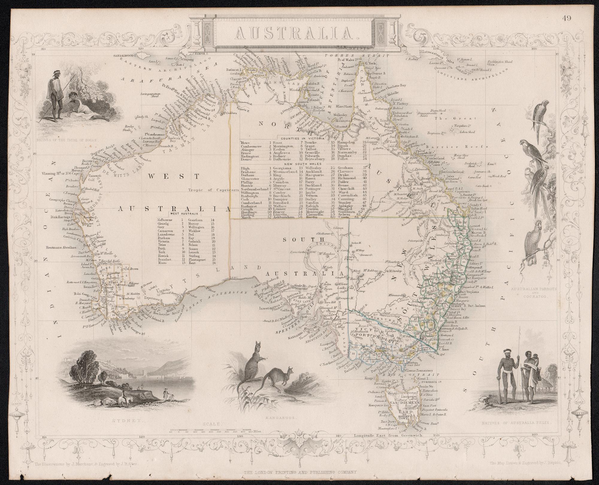 Australia, mapa antiguo de Tallis, 1851 - Print de John Rapkin