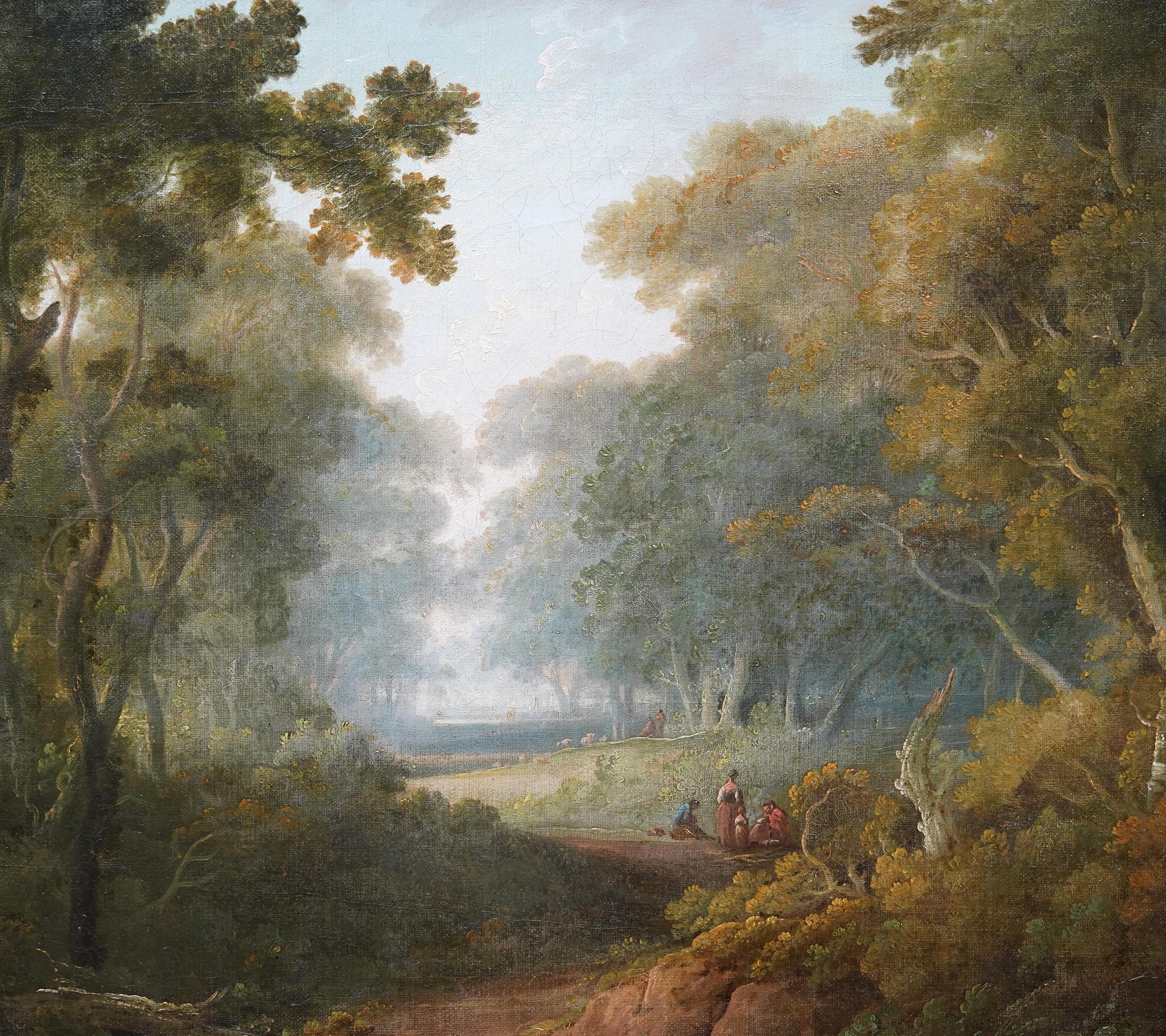 Paesaggio mattutino - British 1800 Royal Academy Exh Dipinto a olio d'arte Old Master - Landscape Painting Marrone di John Rathbone