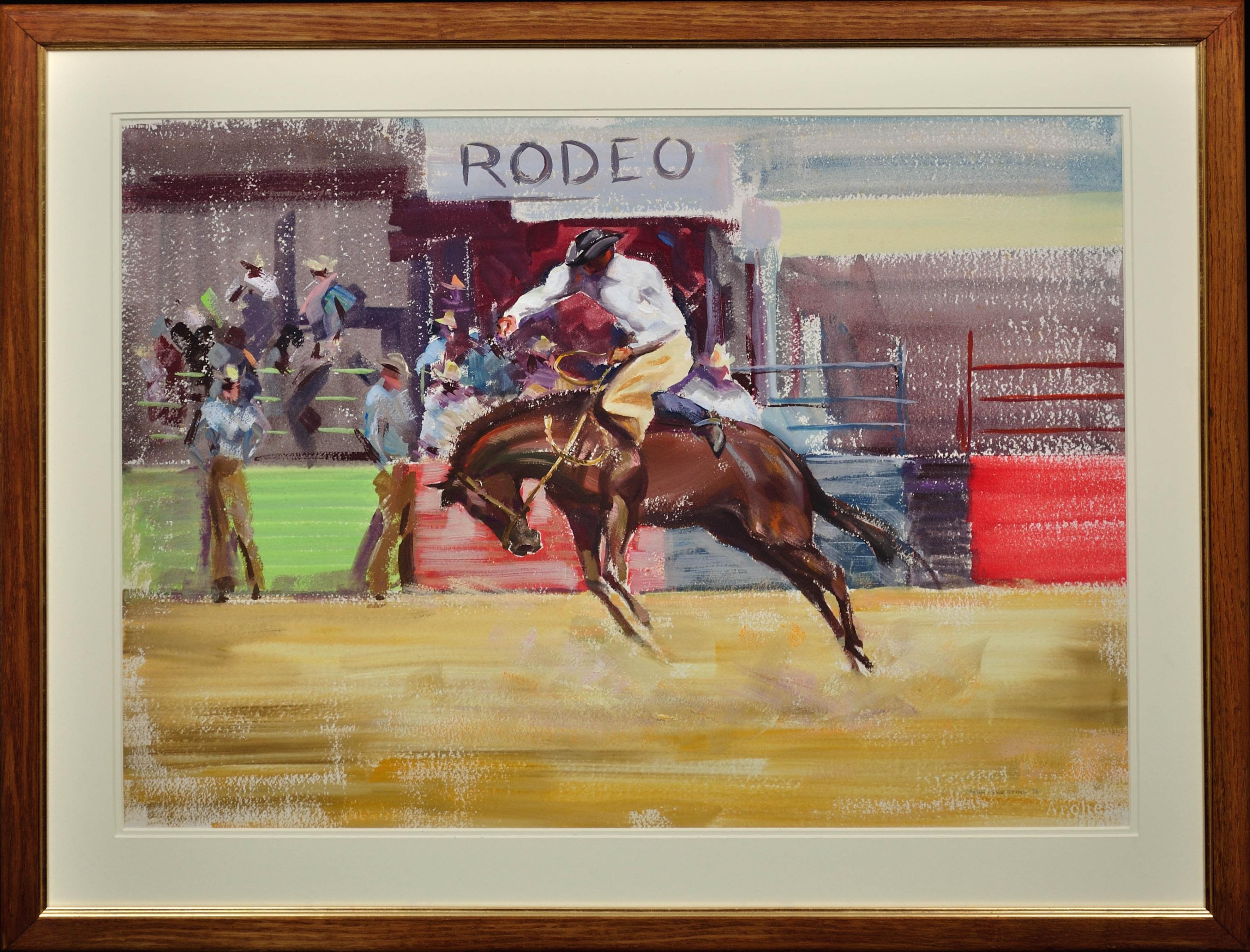 John Rattenbury Skeaping Animal Painting - Rodeo. Bareback Bronco. Mid 20th Century. 1966. Western Cowboy Ranch Equestrian.