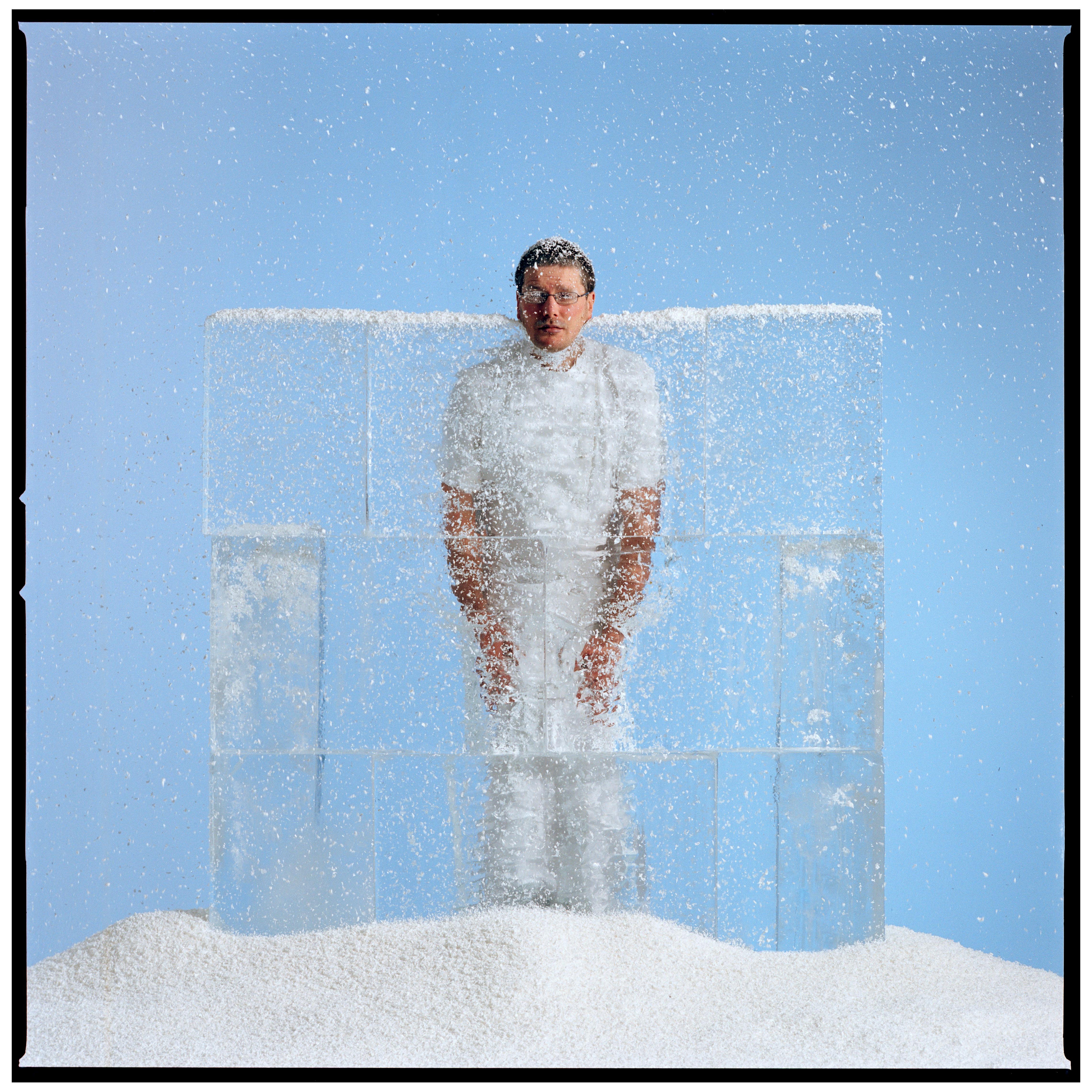 John Reardon Color Photograph - Chef Portrait: Daniel Clifford /British Chef / Large Photograph in white + blue