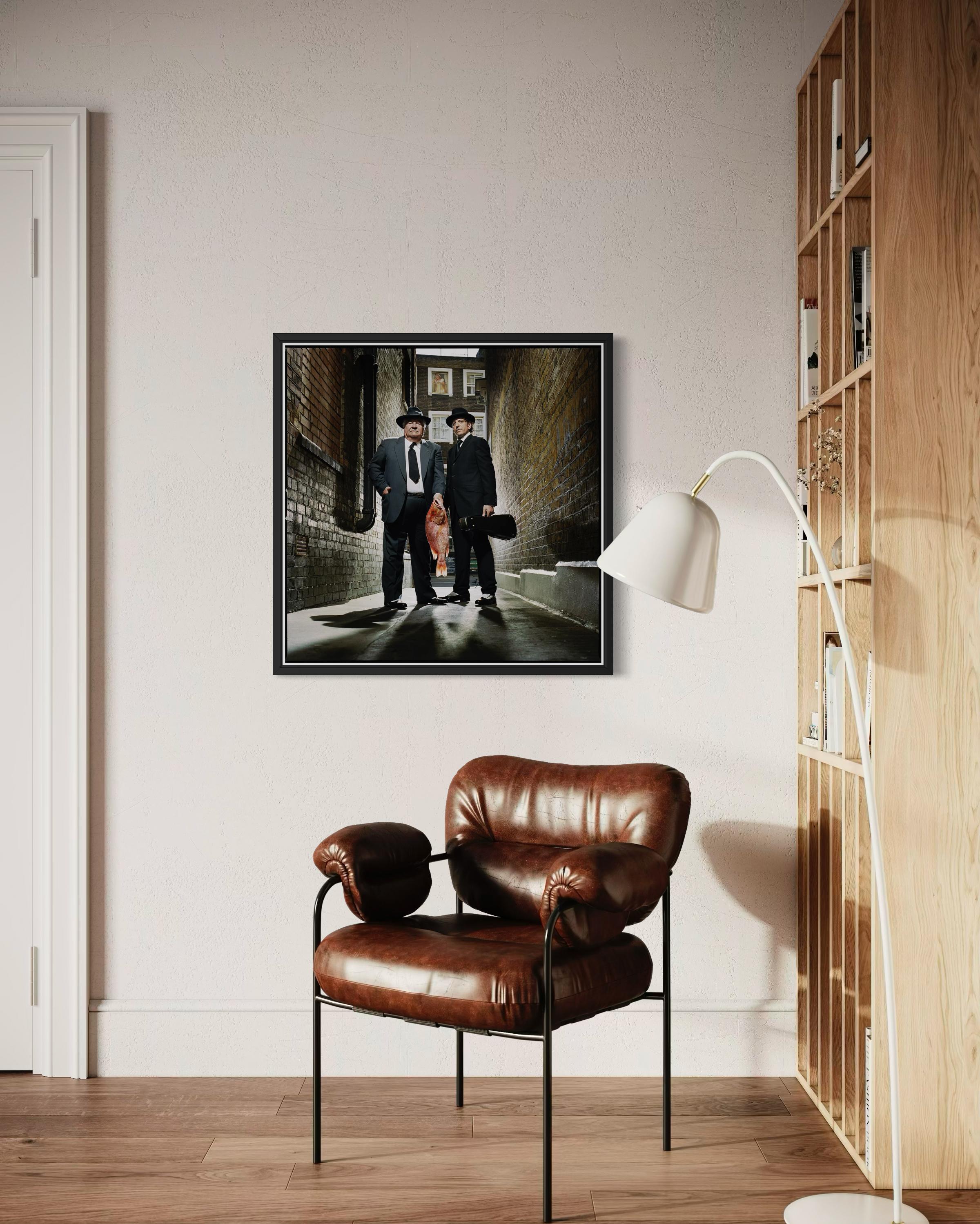 Chefs: Carluccio and Locatelli with Fish and Violin, England, Large Photograph en vente 5