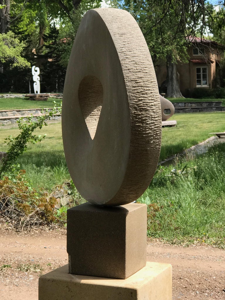 Portal, limestone sculpture, abstract, circle, John Reeves, abstract,  - Black Abstract Sculpture by John Reeves