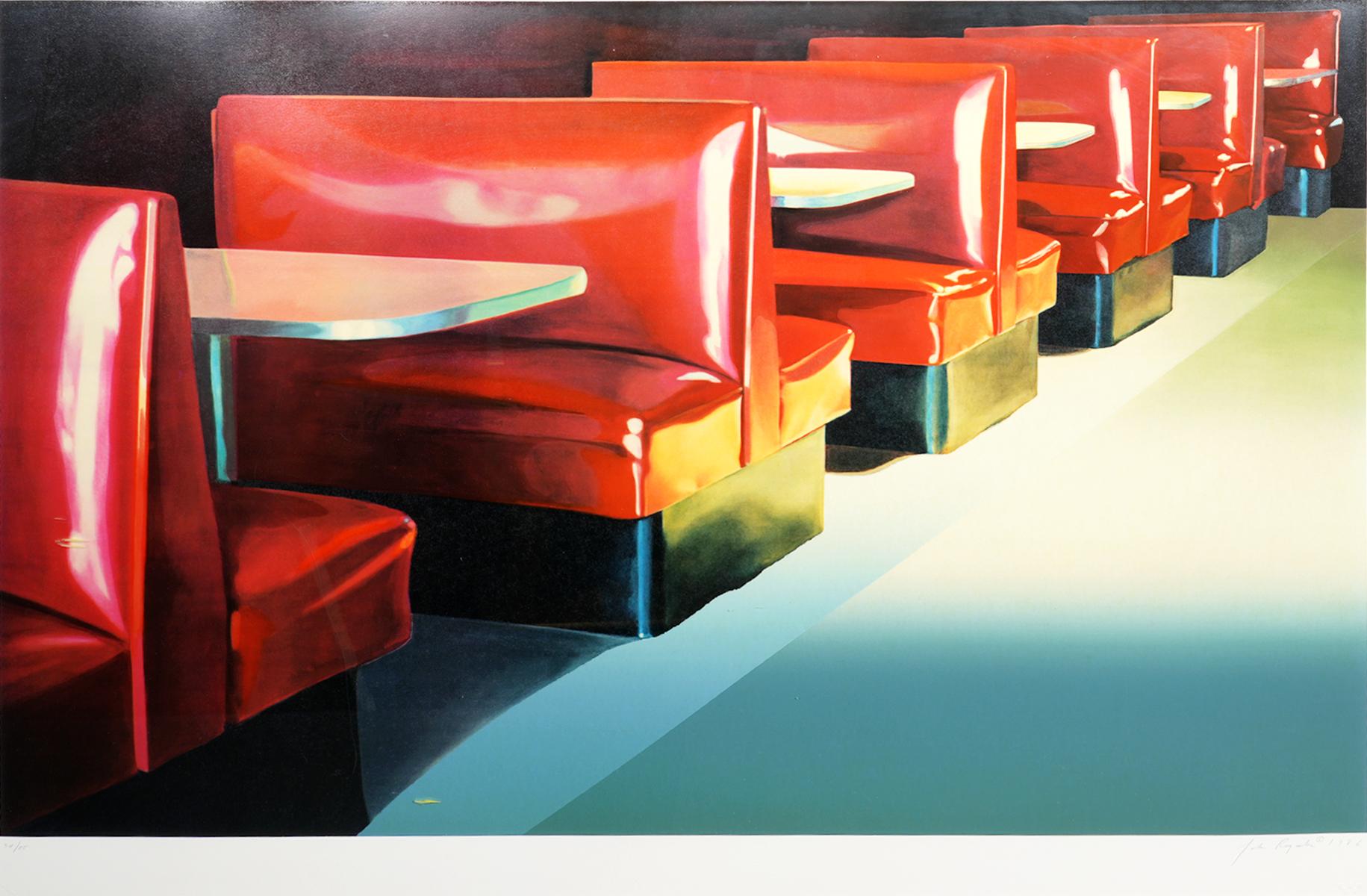 Mid-Century Modern John Register 'Red Booth' Colored Silkscreen on Paper