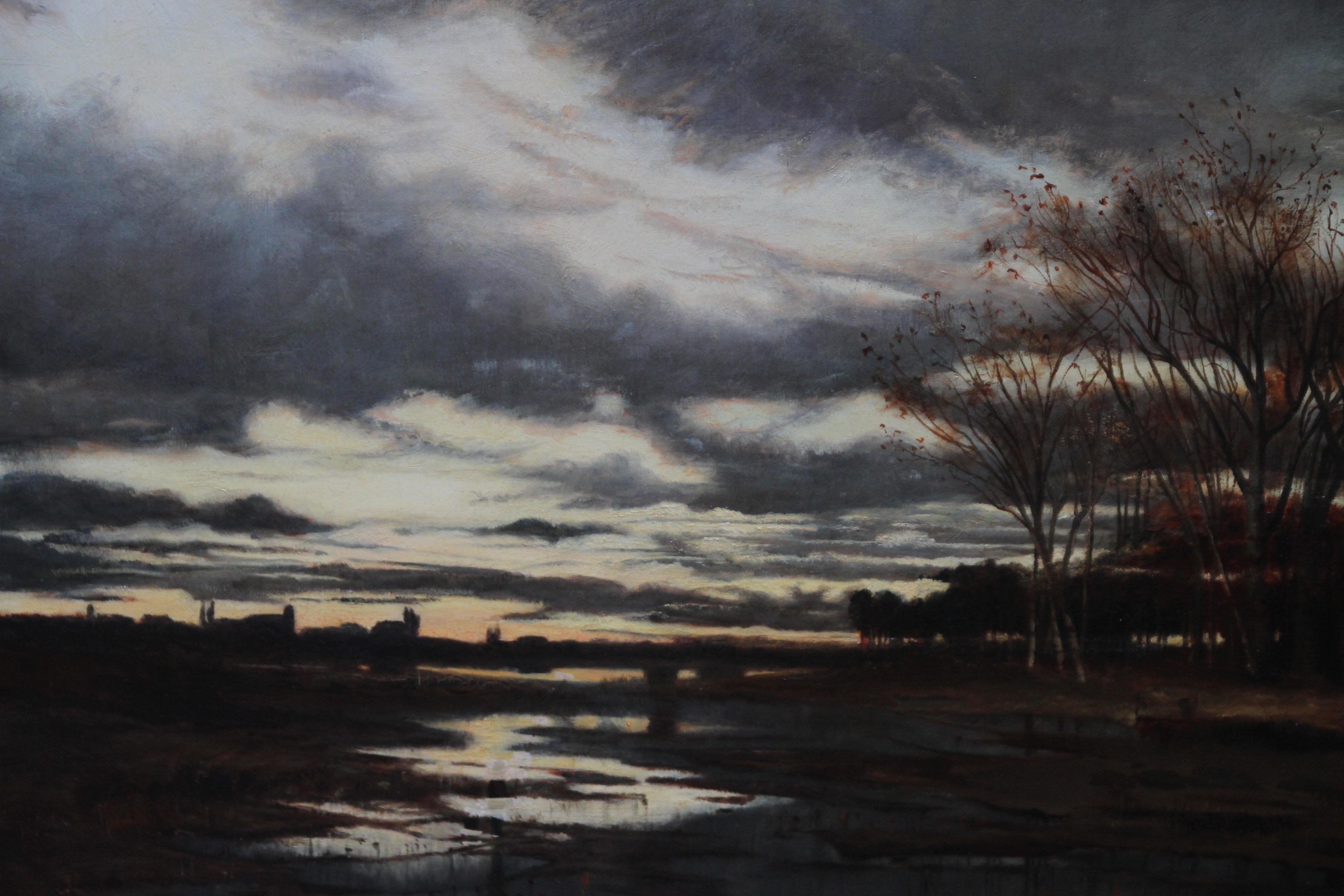 Sonnenuntergang nach Regen – schottisches Landschaftsgemälde, Glasgower Junge, 19. Jahrhundert (Schwarz), Landscape Painting, von John Reid Murray