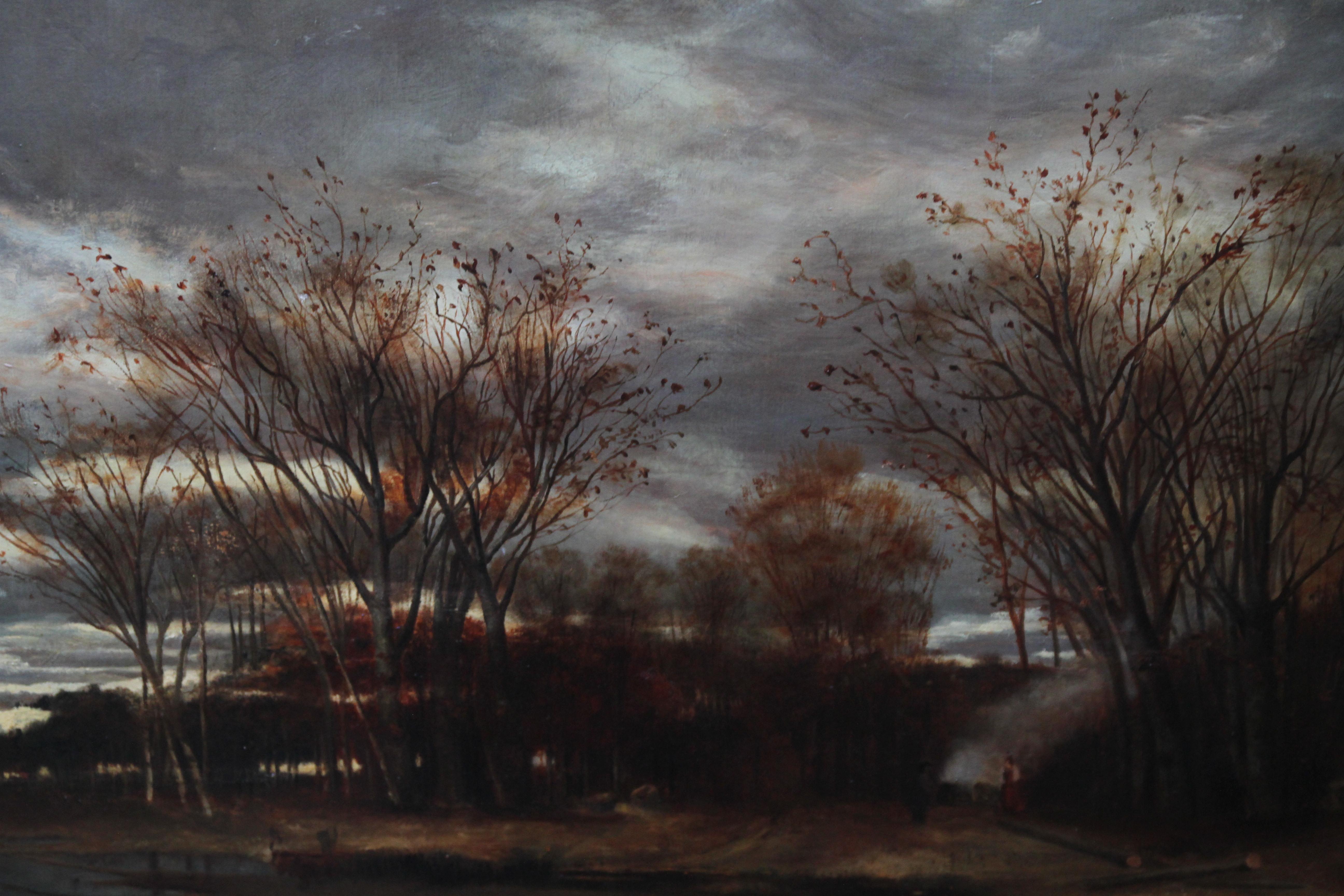 Sunset after Rain - Scottish 19th Century art Glasgow Boy landscape oil painting - Black Landscape Painting by John Reid Murray