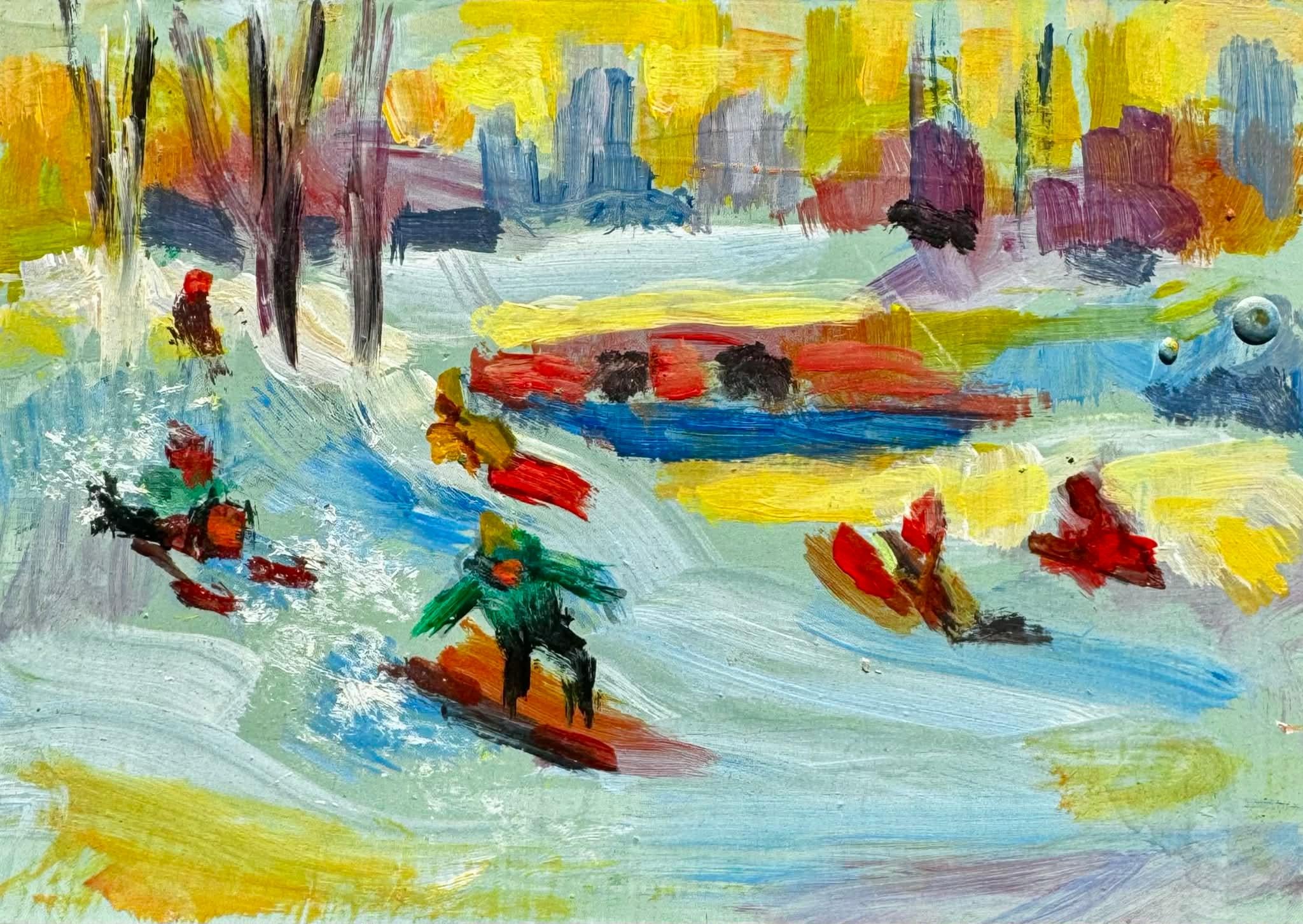 John Reilly  Figurative Painting - Children Sledding