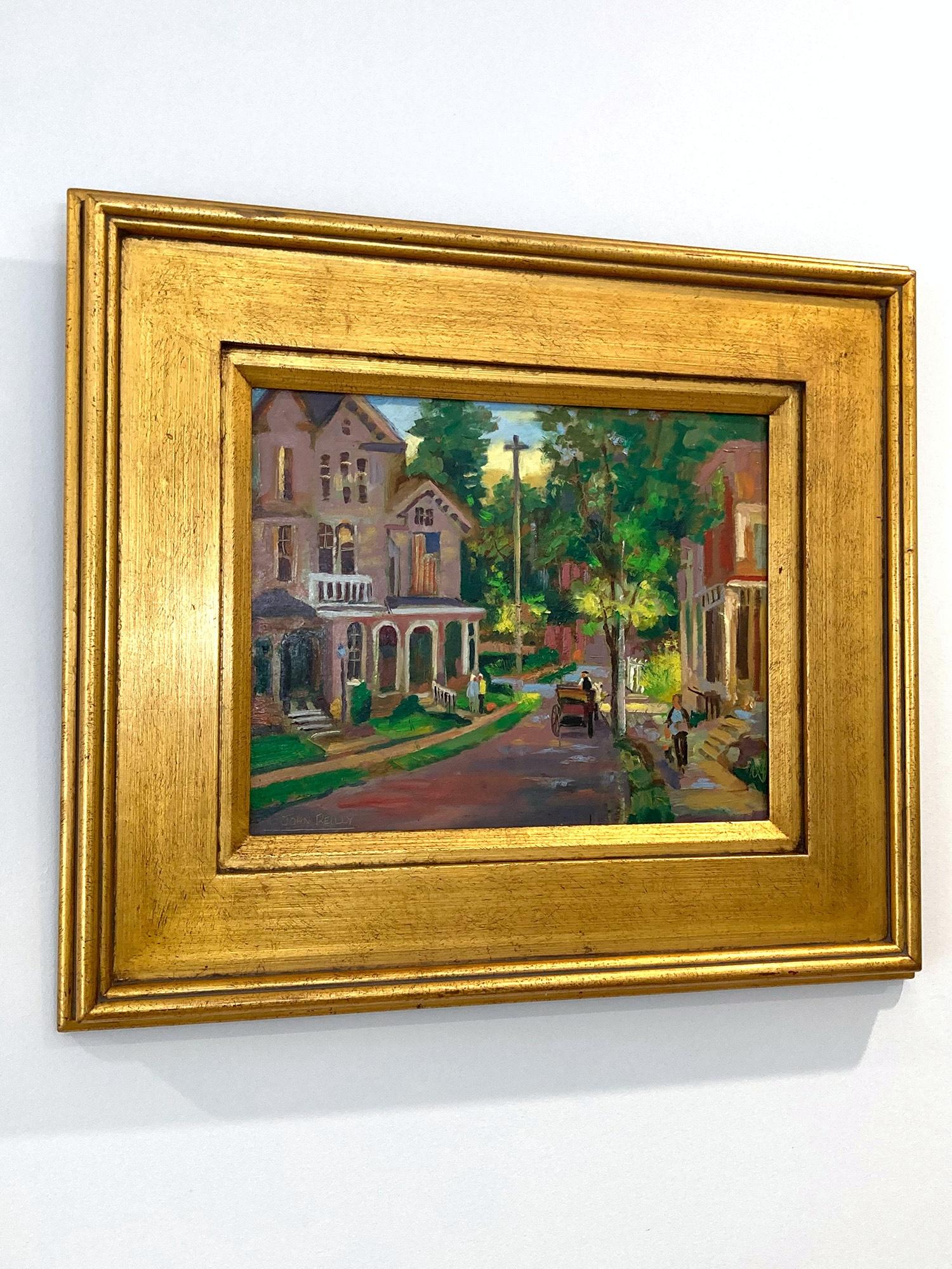Postimpressionistisches Ölgemälde „Lambertville“, farbenfrohe Stadtstraßensszene, Ölgemälde gerahmt im Angebot 5