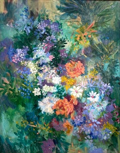 "Pretty Pickins" Post-Impressionist Colorful Floral Oil Painting on Board Framed