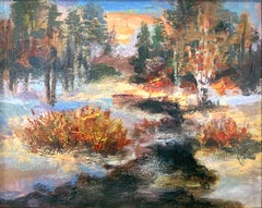 "Winter Along the Creek" Post-Impressionist Countryside Scene Oil Painting Frame