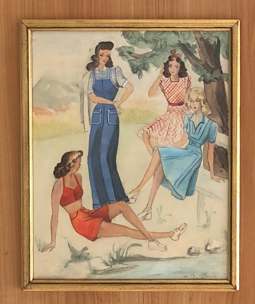 Ladies in conversation - Painting by John Reitz