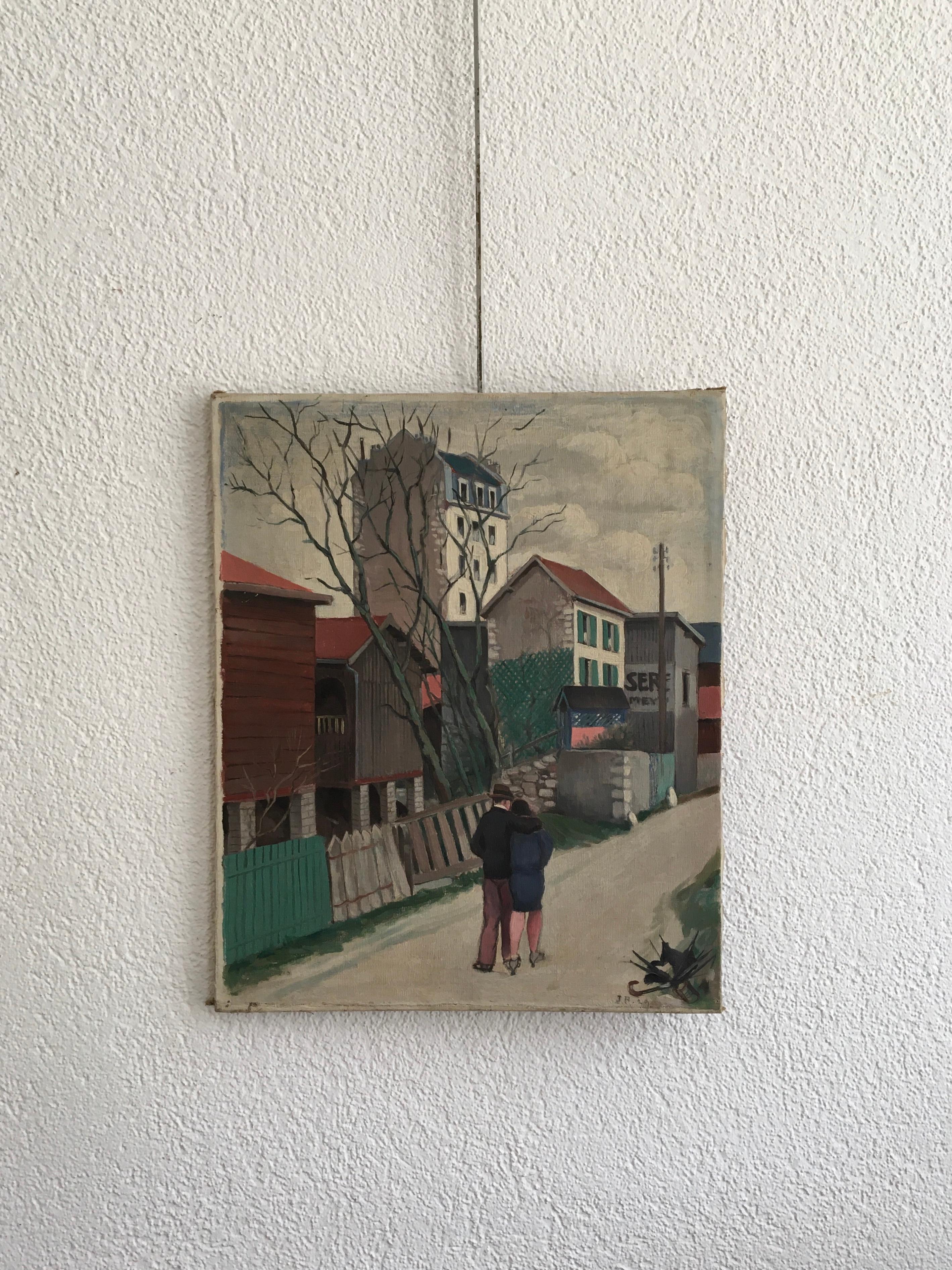 Romantischer Spaziergang (Grau), Landscape Painting, von John Reitz