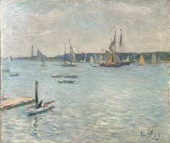 "Porto di Marblehead, giorno grigio" John Rettig, 1919 Opera di paesaggio marino