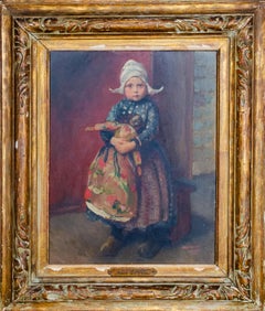 Antique Original John Rettig Portrait of A Dutch Girl