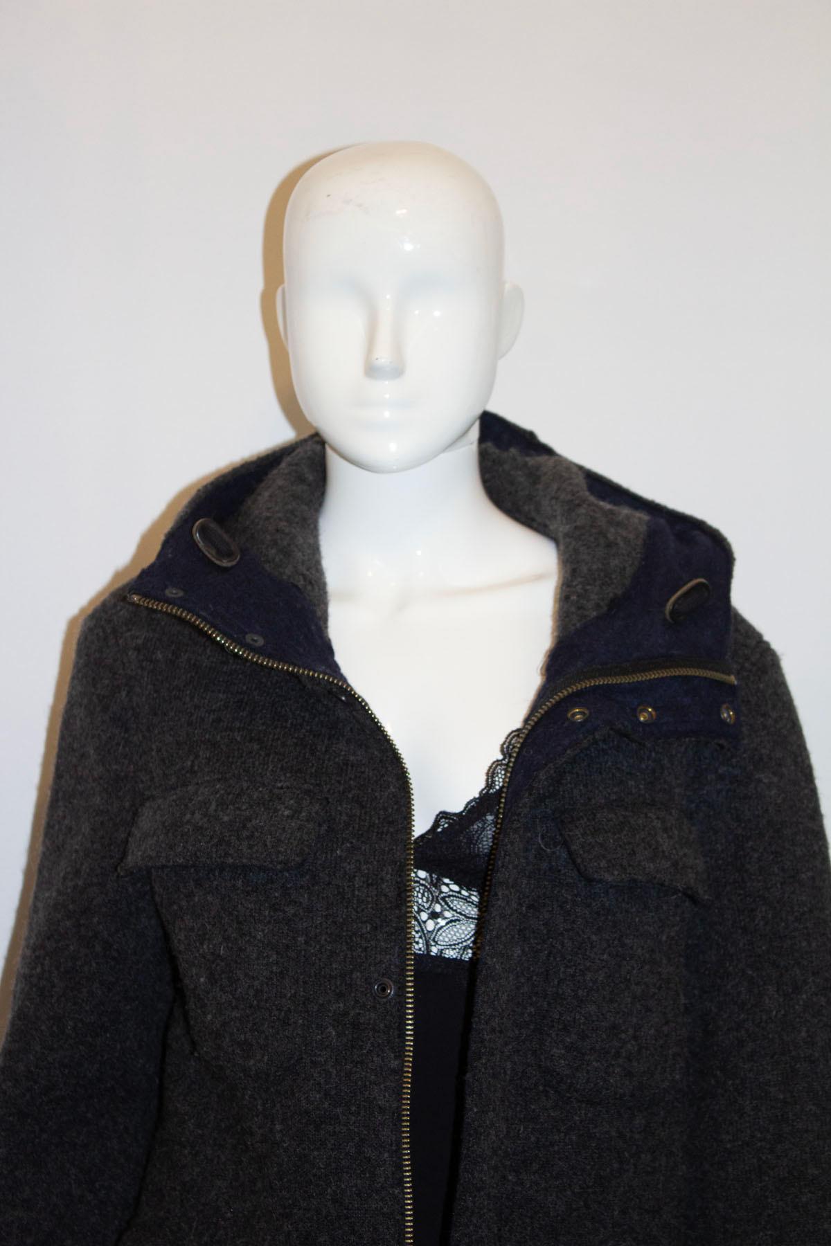 Black John Rich and Co, Wool rich Grey Wool Hooded jacket For Sale
