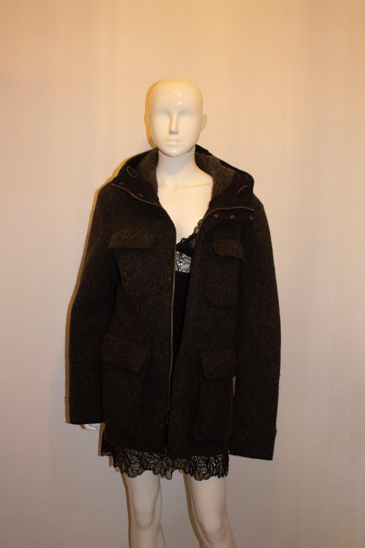 John Rich and Co, Wool rich Grey Wool Hooded jacket In Good Condition For Sale In London, GB