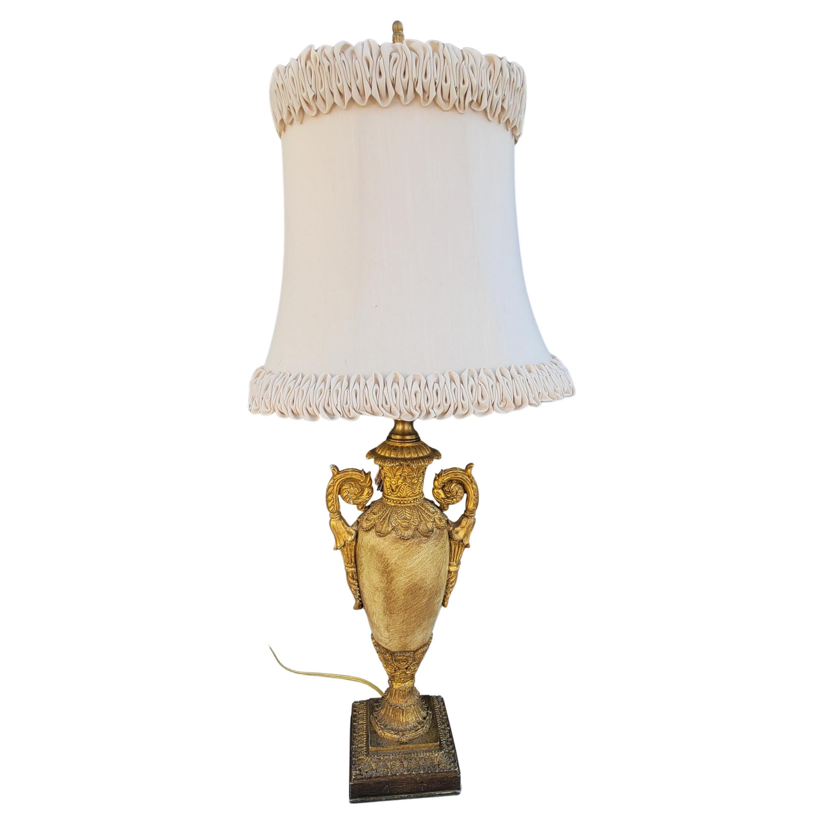 John Richard Antiqued Gilt Ornate Plaster Trophy Table Lamp w/ Original Shade