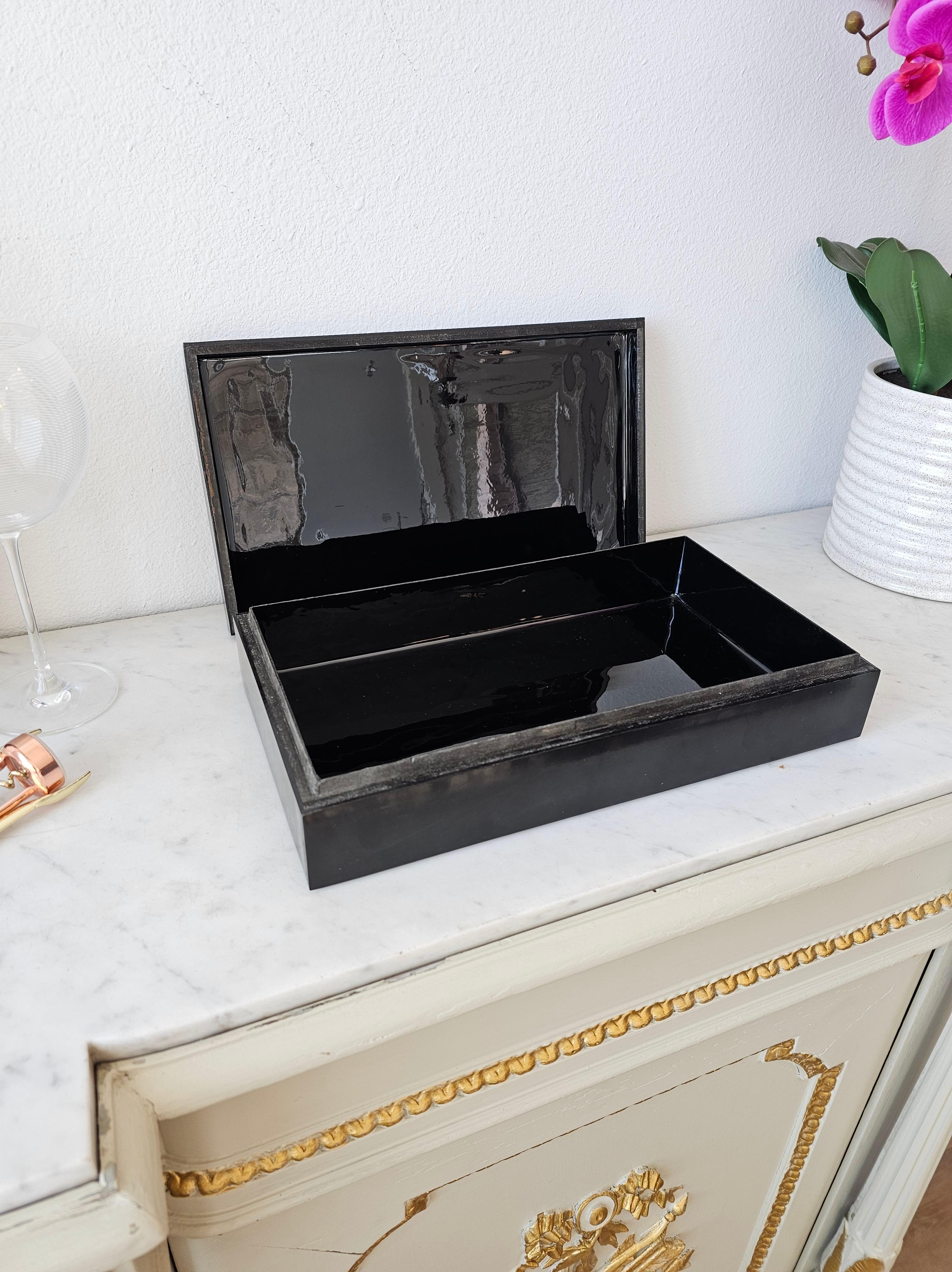 Contemporary John Richard Attrib Black Lacquered Sun Rise Inlaid Table Box  For Sale
