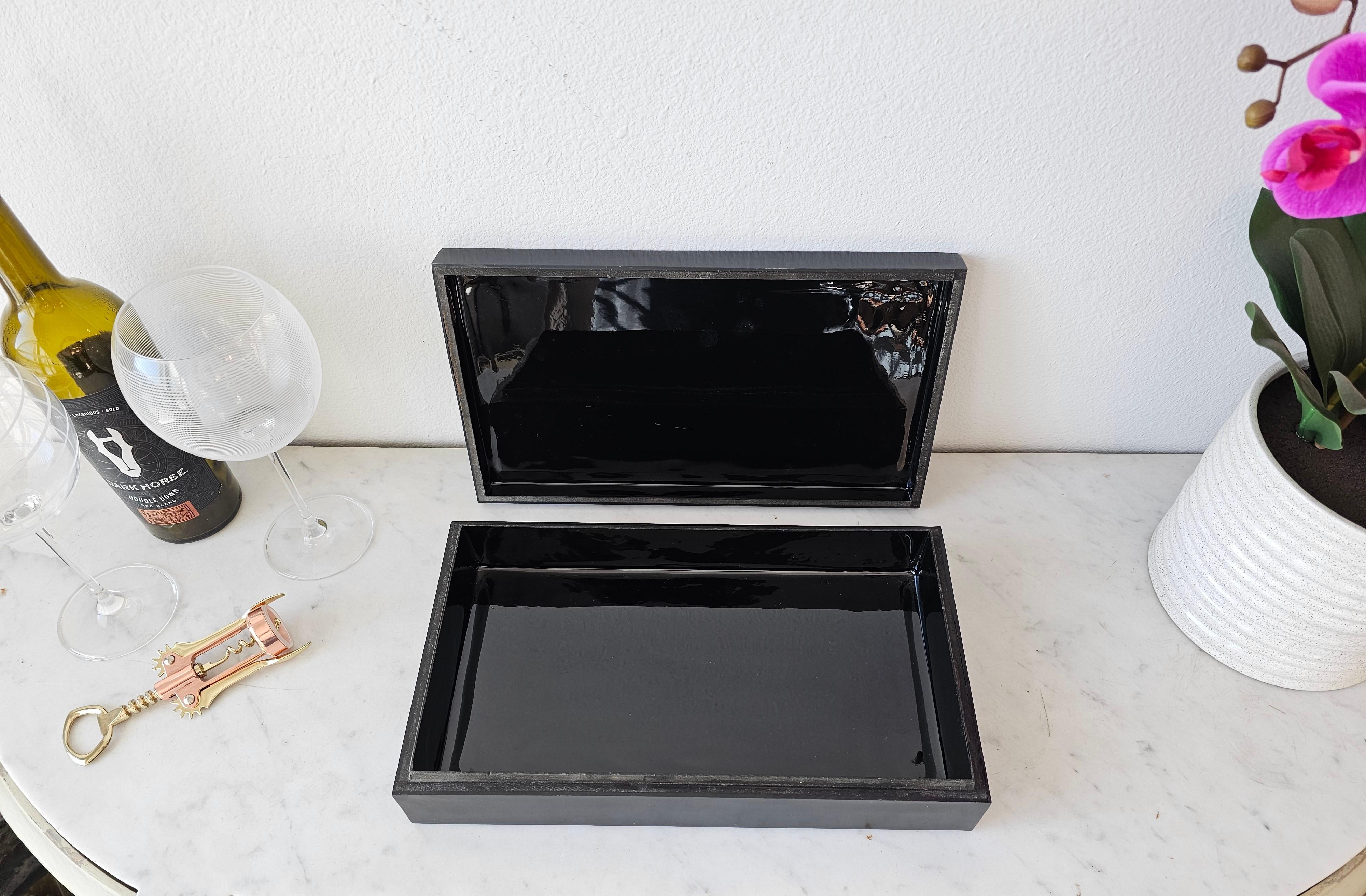 Resin John Richard Attrib Black Lacquered Sun Rise Inlaid Table Box 