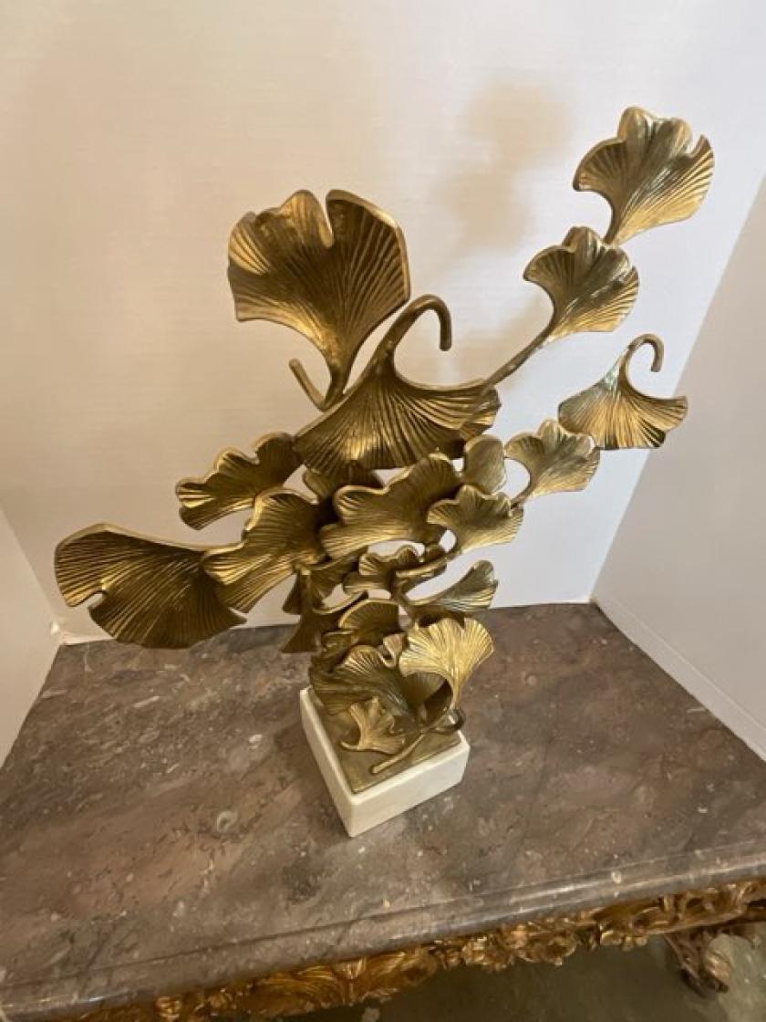 Ottone John Richard Scultura di foglie di ginkgo in ottone in vendita