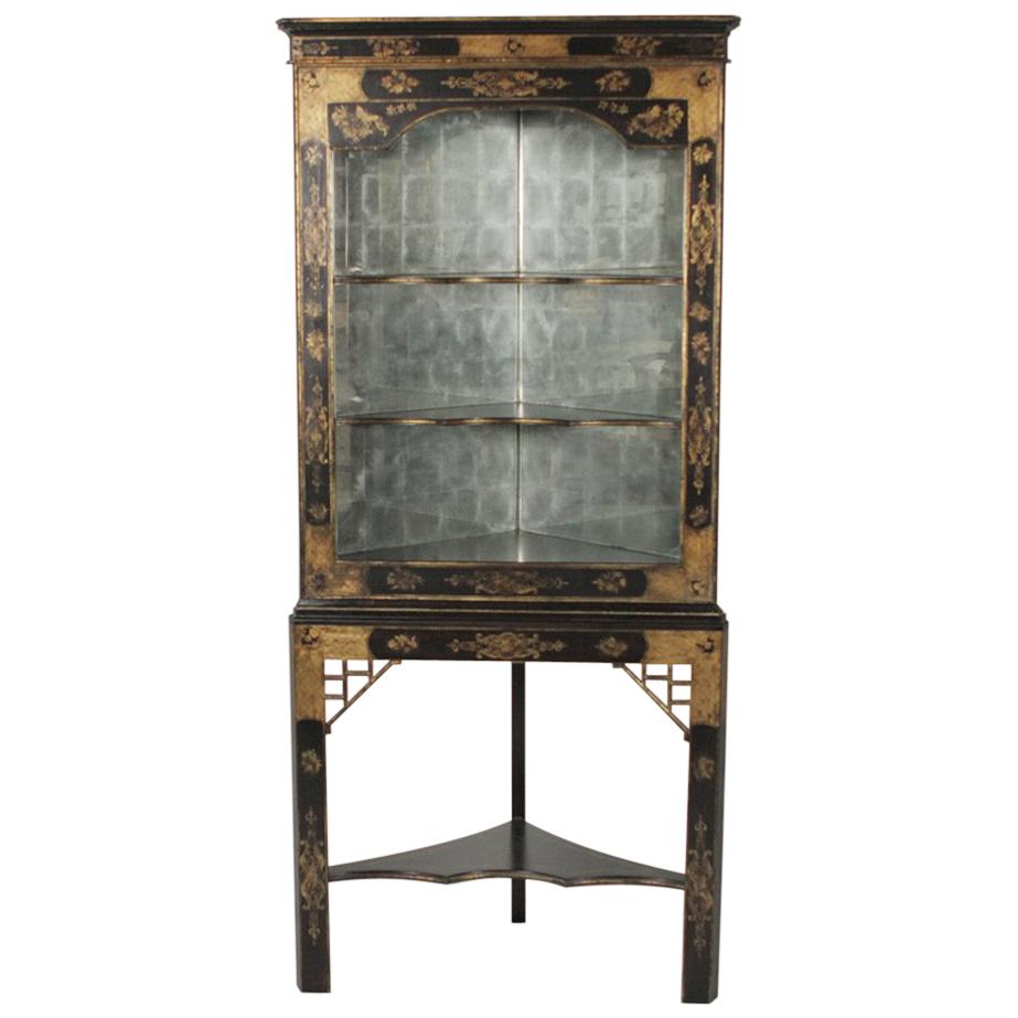 John Richard Chinese Corner Cabinet with Distressed Mirrored Back