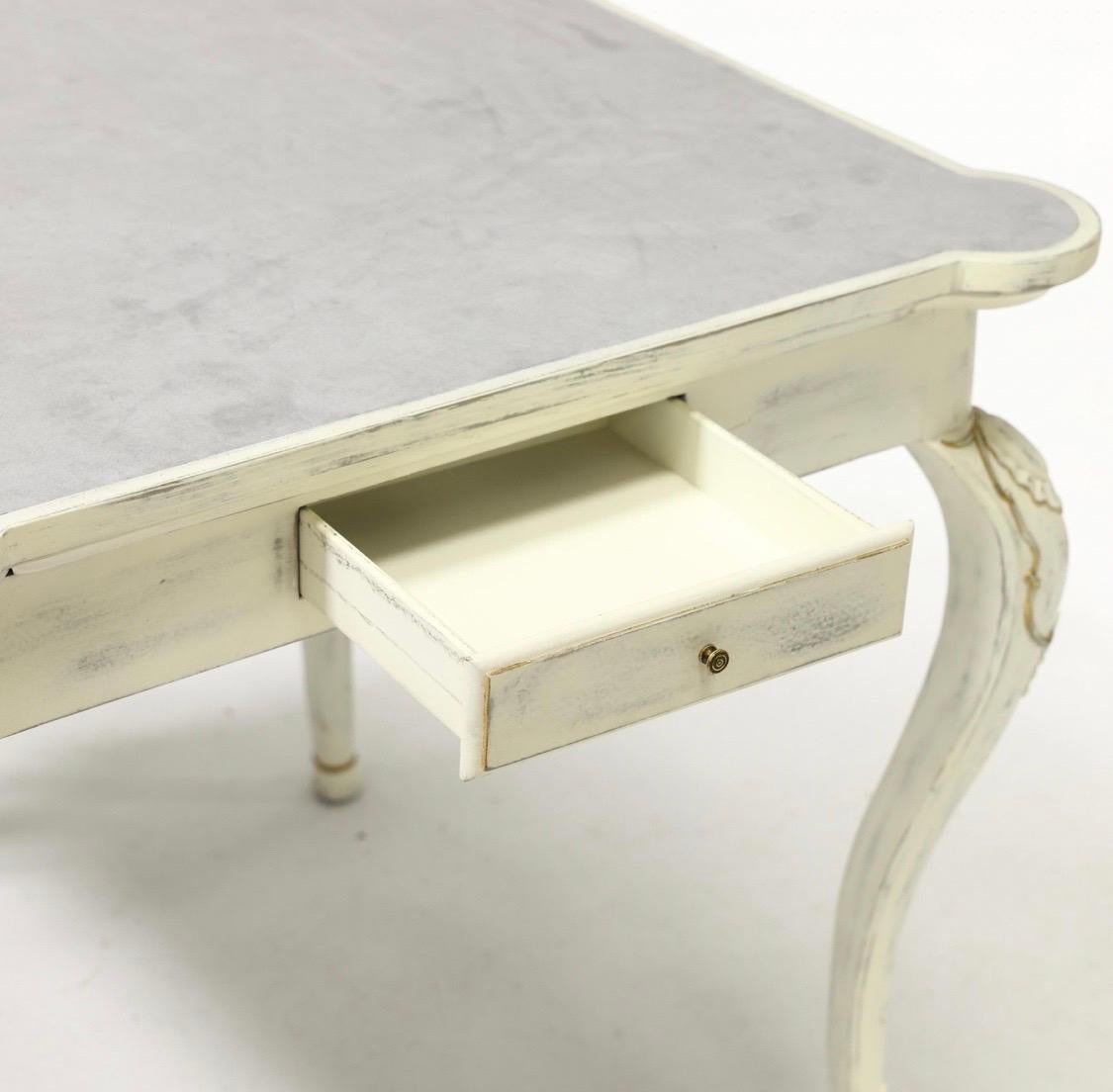 French Provincial John Richard Game Table Cream Base Hoof Foot Suede Top For Sale