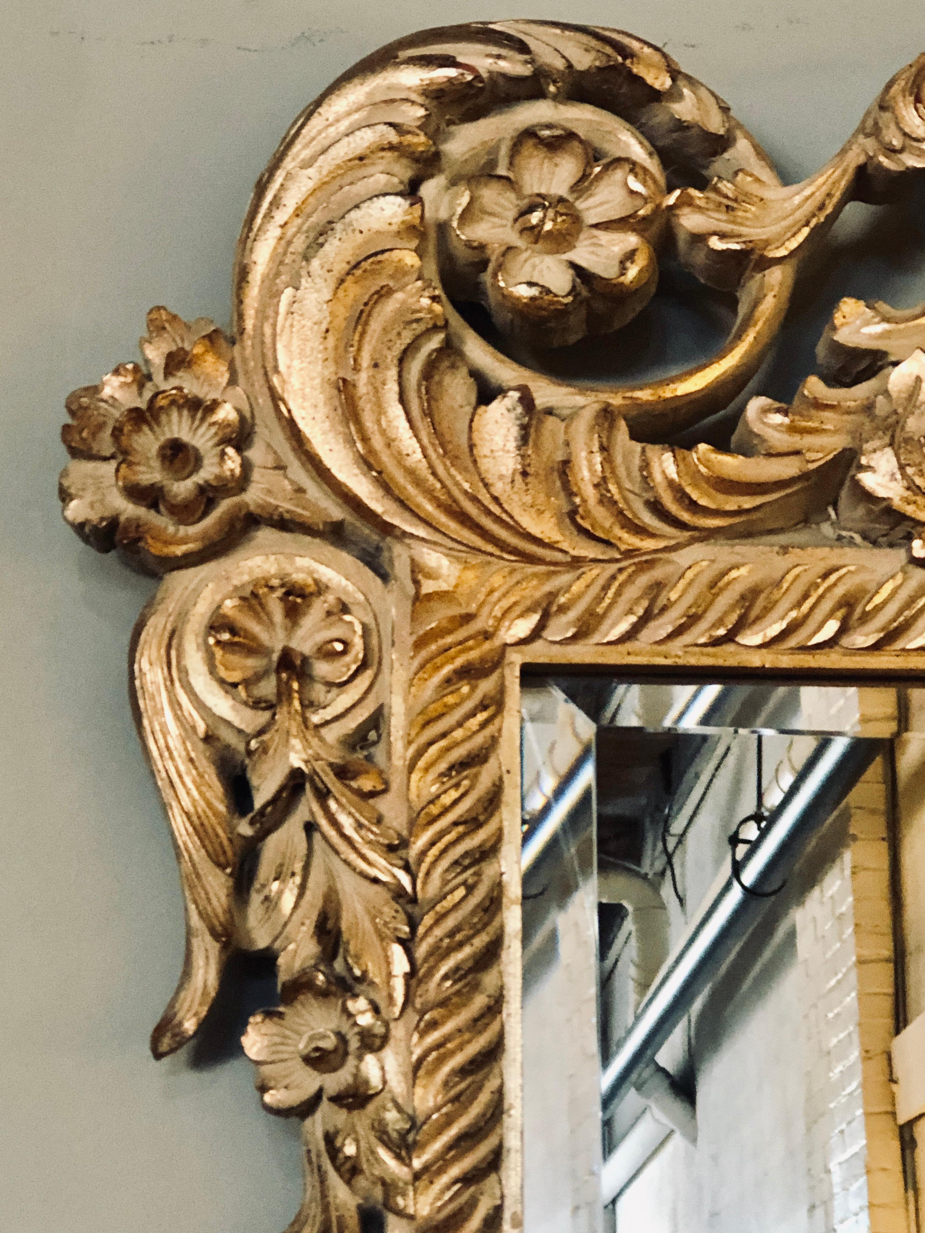 Neoclassical John Richard Giltwood Carved Louis XVI Style Beveled Wall or Console Mirror