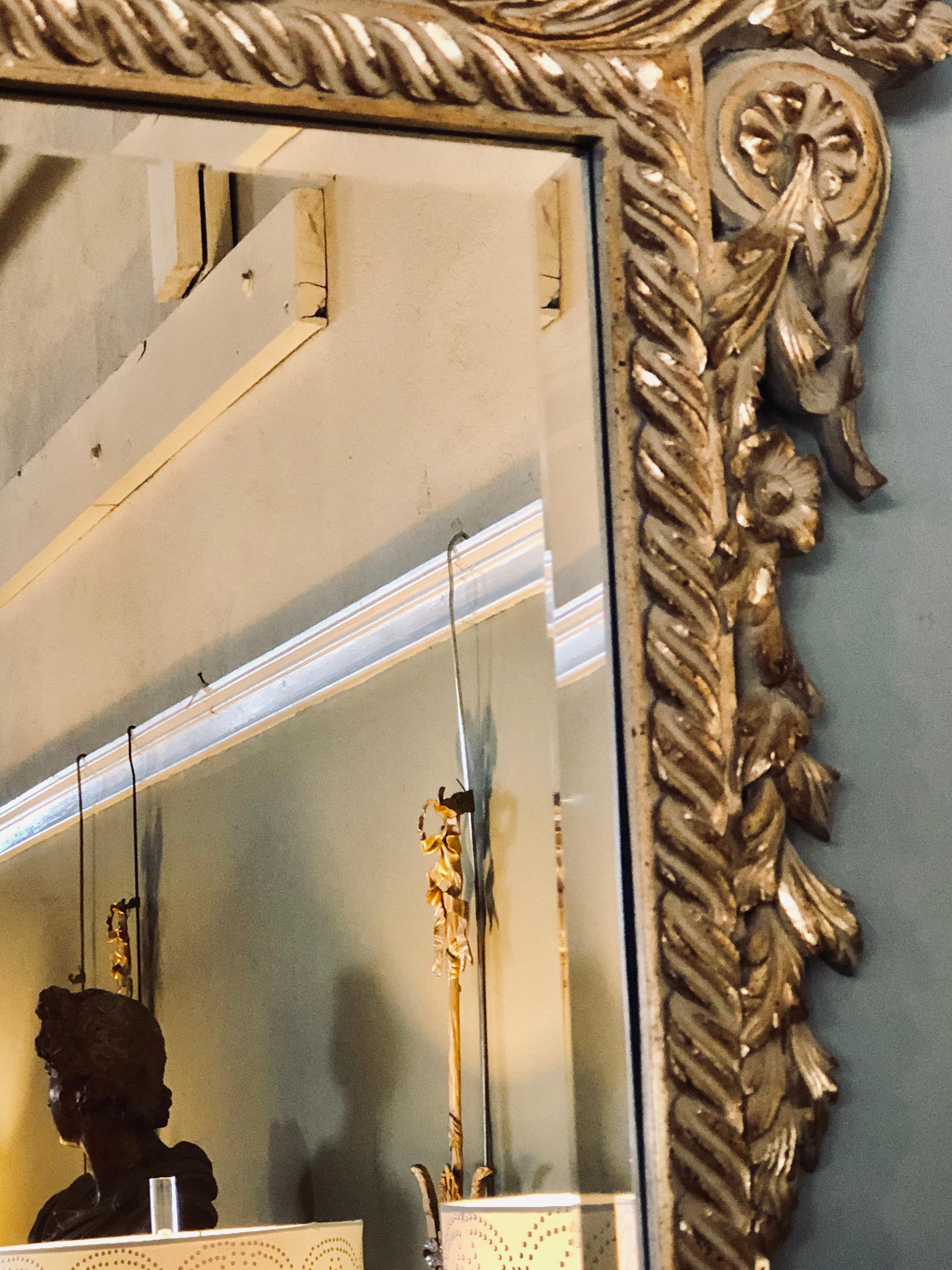 20th Century John Richard Giltwood Carved Louis XVI Style Beveled Wall or Console Mirror