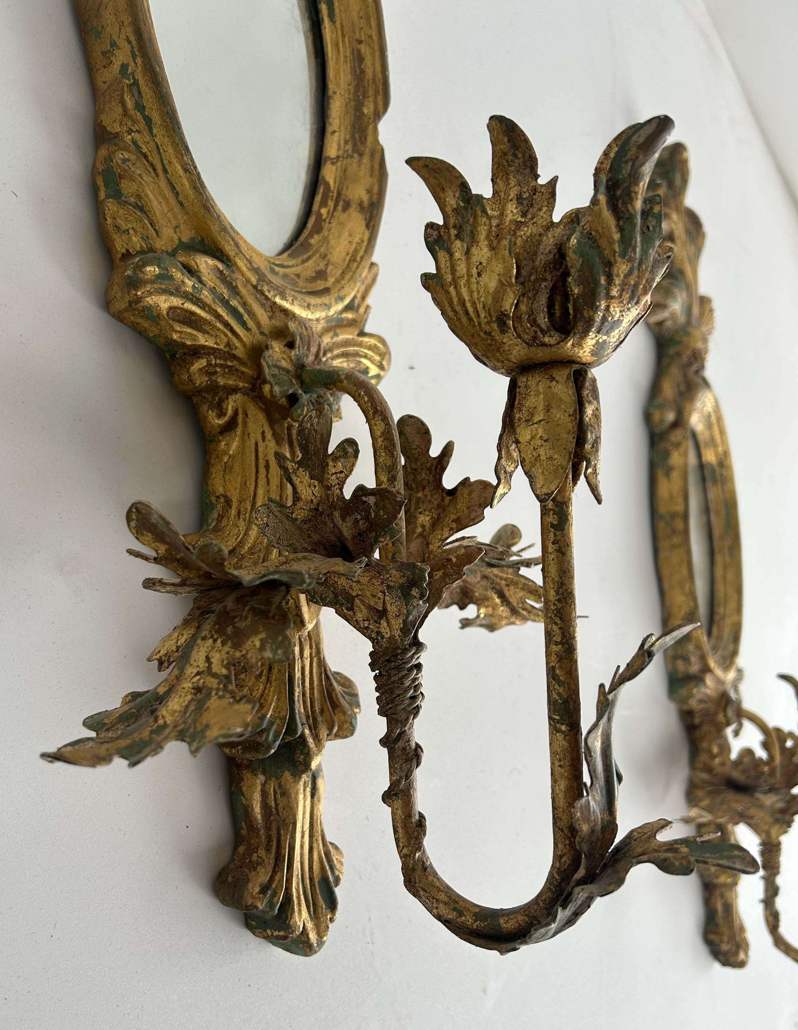 John Richard Giltwood, vergoldetes Metall, verspiegelte Kerzenleuchter, nicht elektrifiziert, Paar im Angebot 5