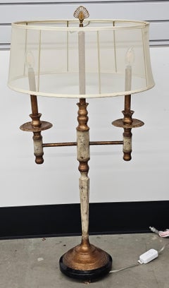John Richard Metal Silver and Gold Painted Two Light Candelabra Table Lamp