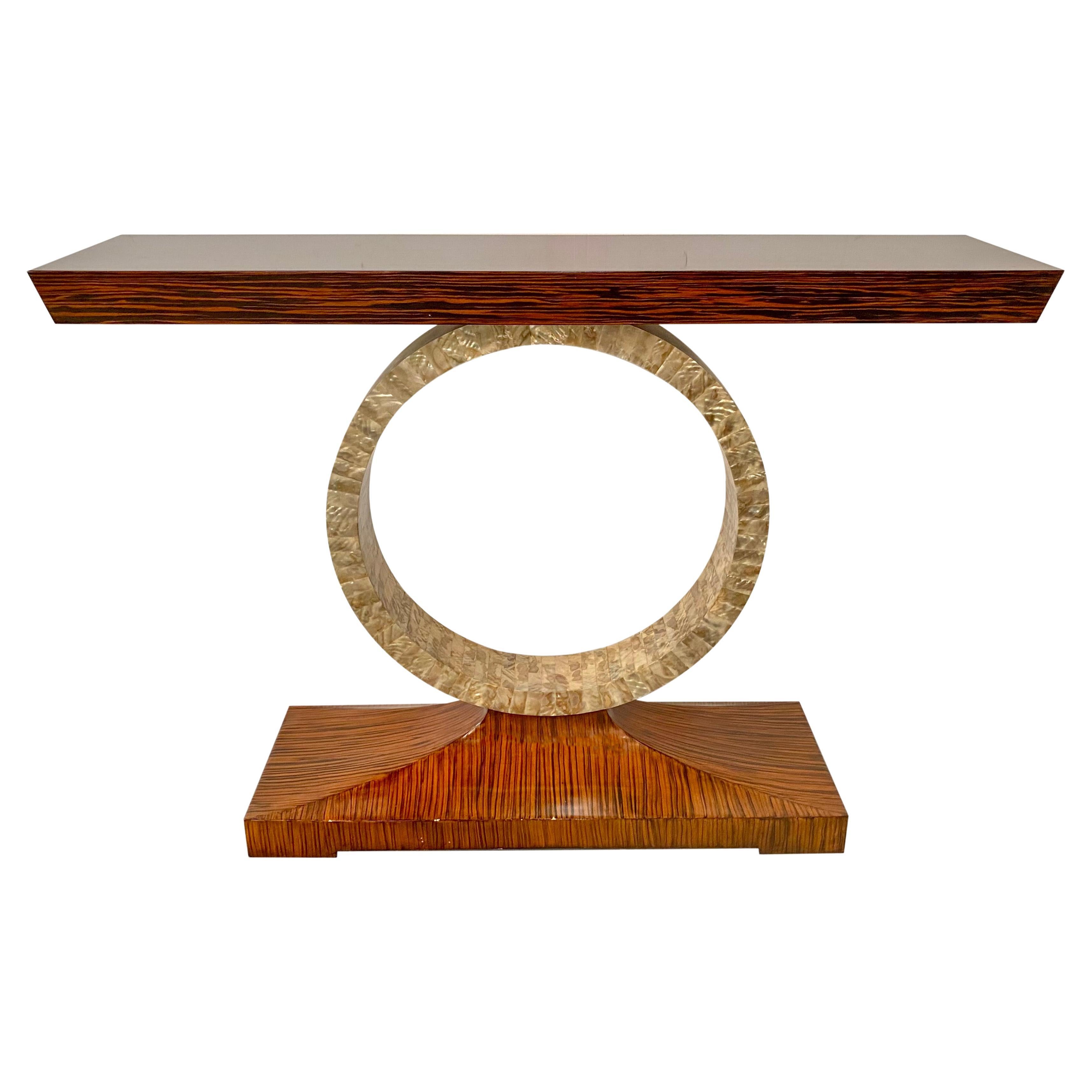 John Richard Mid-Century Modern Style Macassar & Mother of Pearls Console Table  For Sale