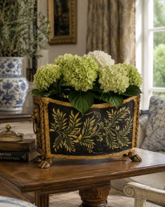 John Richard Neoclassical Black and Gold Lion-Head Cachepot, 20th Century