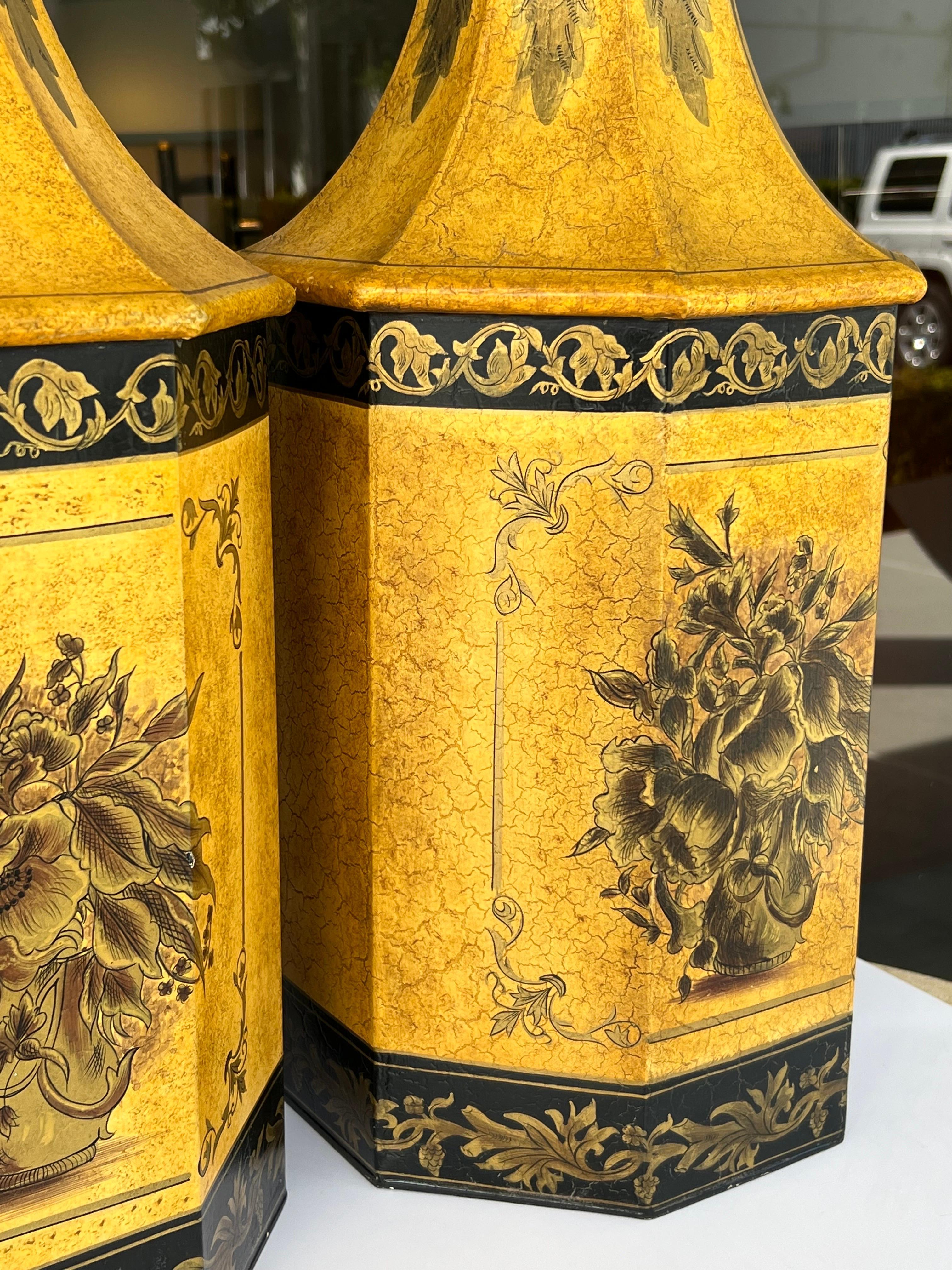 Metal John Richard Pair of Large Tole Table Lamps