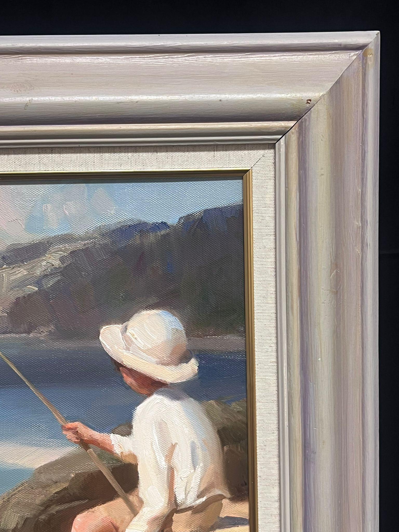 Peinture à l'huile impressionniste britannique du 20e siècle, représentant des enfants jouant sur une plage de sable - Moderne Painting par John Richard Townsend 