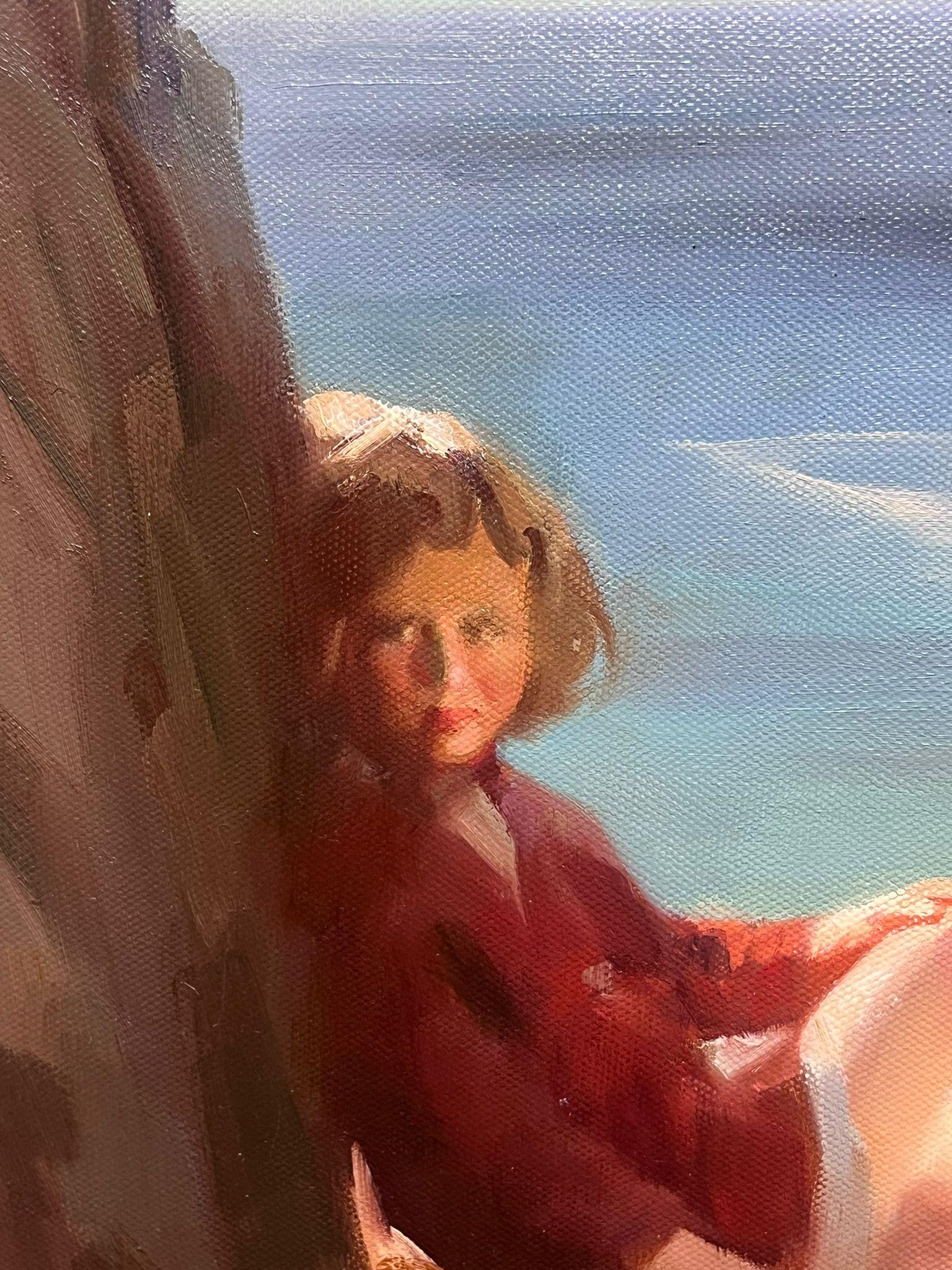 Peinture à l'huile impressionniste britannique du 20e siècle, représentant des enfants jouant sur une plage de sable en vente 3