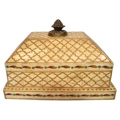 John Richard Vintage Beige Tessellated Shell Bone Decorative Wood Jewelry Box
