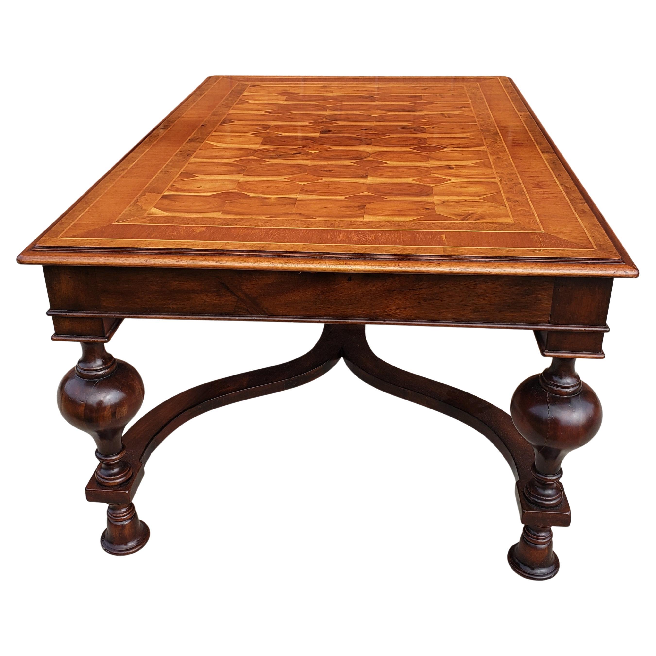 William and Mary John Richard William & Mary Style Mixed Fined Woods Parquetry Cocktail Table For Sale