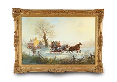 Horses and stagecoach winter/snow scene, oil painting, by John Richard Worsdale