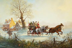 Horses and stagecoach winter/snow scene, oil painting, by John Richard Worsdale