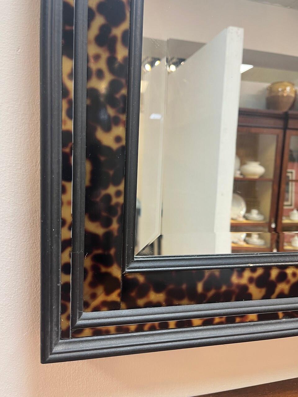 Ebonized John Richard Faux Tortoise Beveled Mirror For Sale