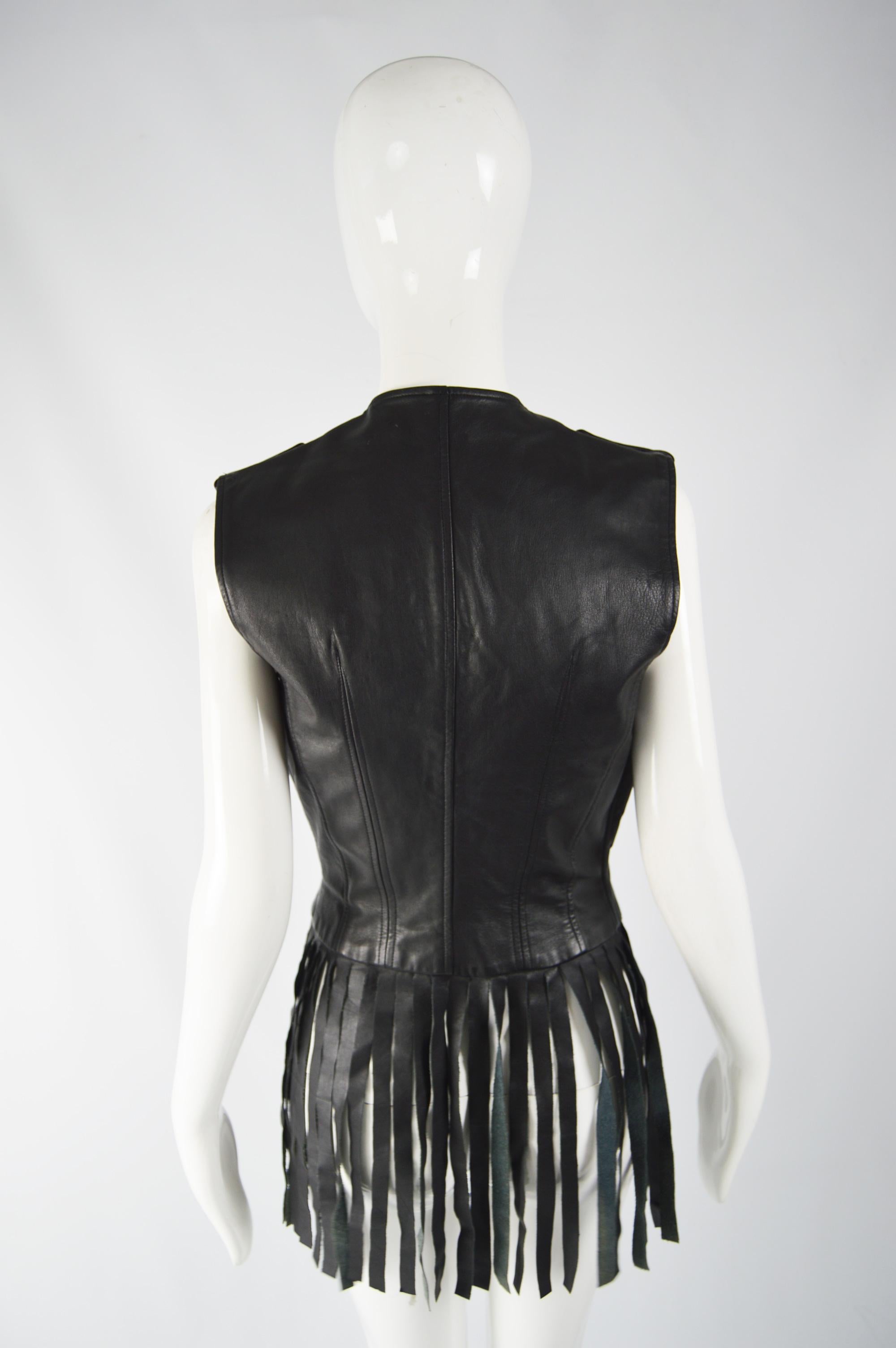 John Richmond 1980s Leather Fringe Vest Jacket In Good Condition For Sale In Doncaster, South Yorkshire
