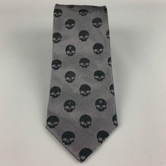 JOHN RICHMOND Charcoal Skull Silk Tie