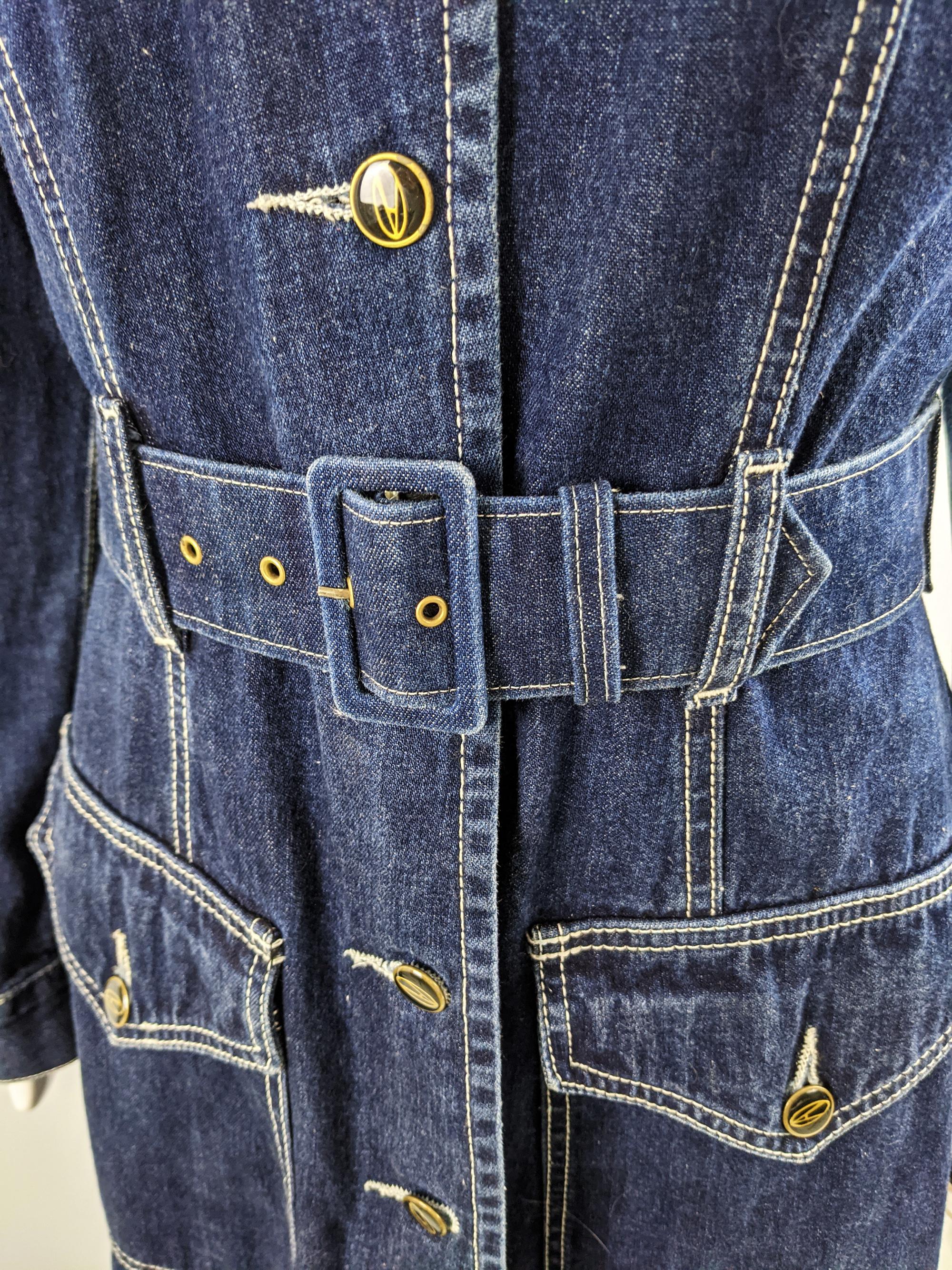 John Richmond Destroy 90s Vintage Belted Denim Maxi Coat Dress, 1990s In Excellent Condition In Doncaster, South Yorkshire