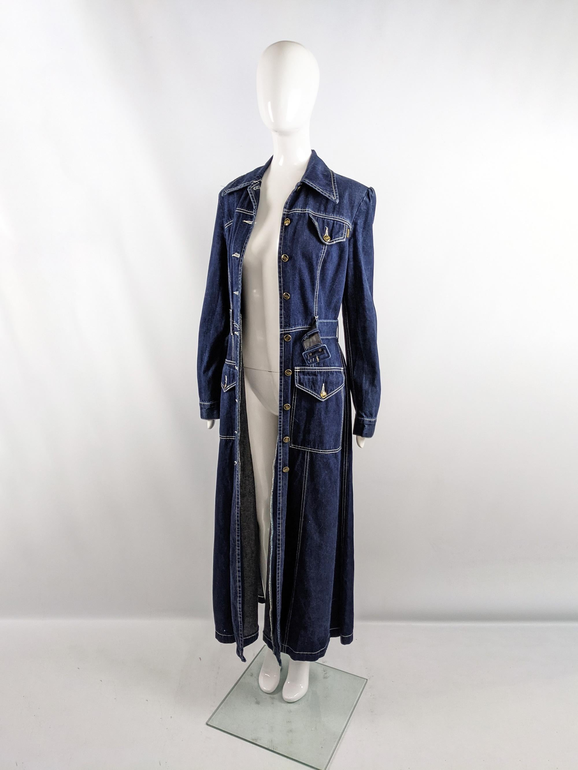 Women's John Richmond Destroy 90s Vintage Belted Denim Maxi Coat Dress, 1990s