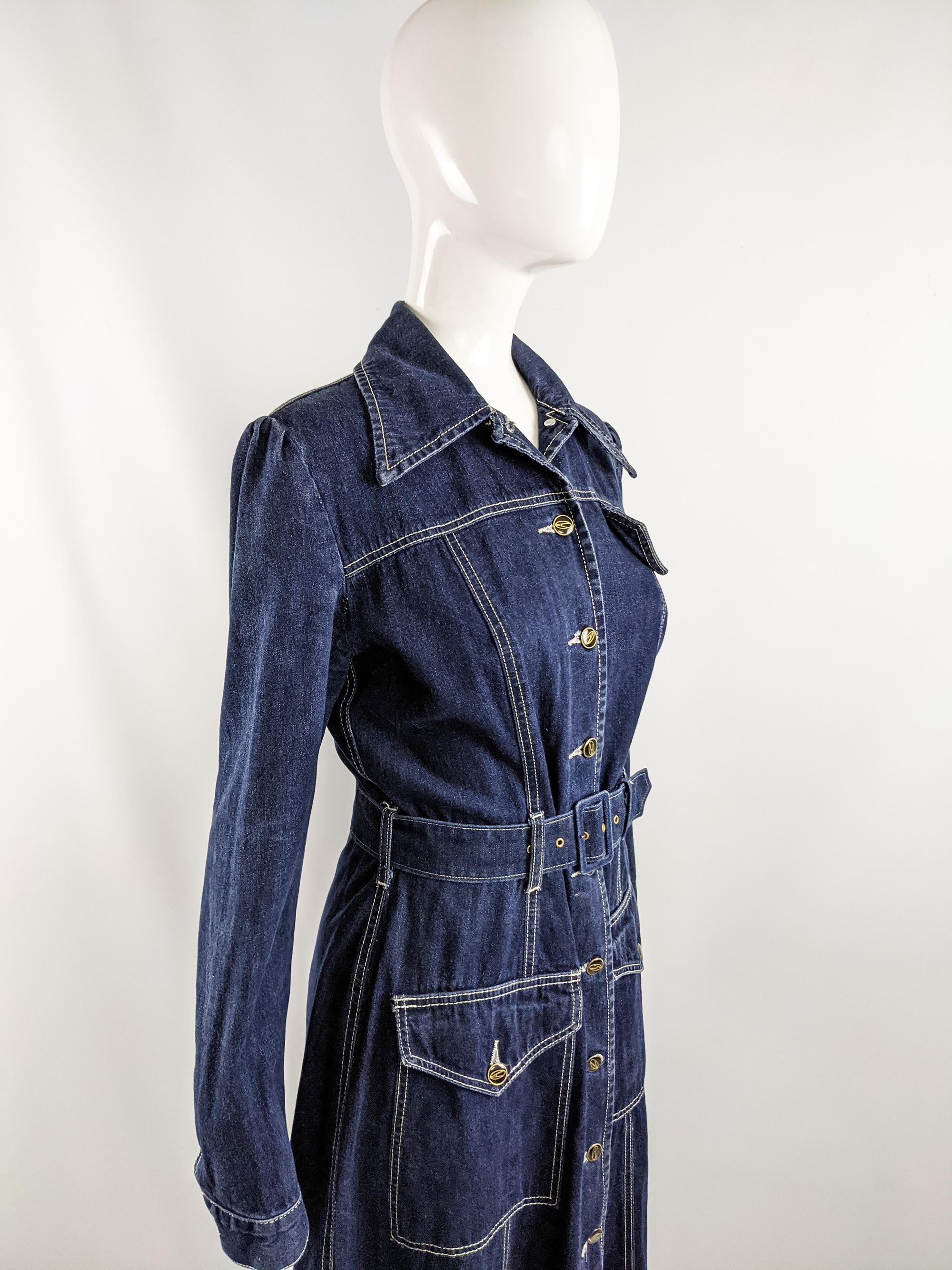John Richmond Destroy 90s Vintage Belted Denim Maxi Coat Dress, 1990s 1