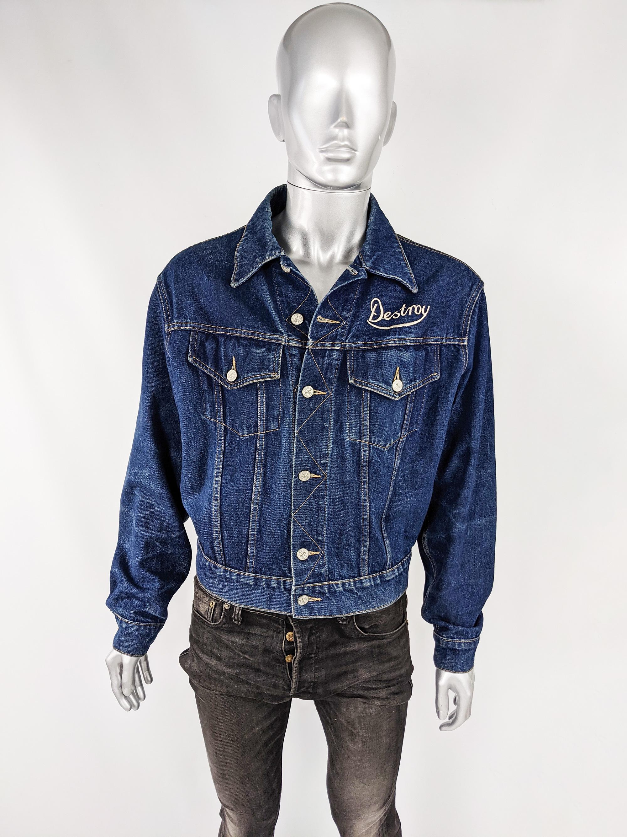 John Richmond Destroy Denim and Faux Leather Mens Vintage Jacket