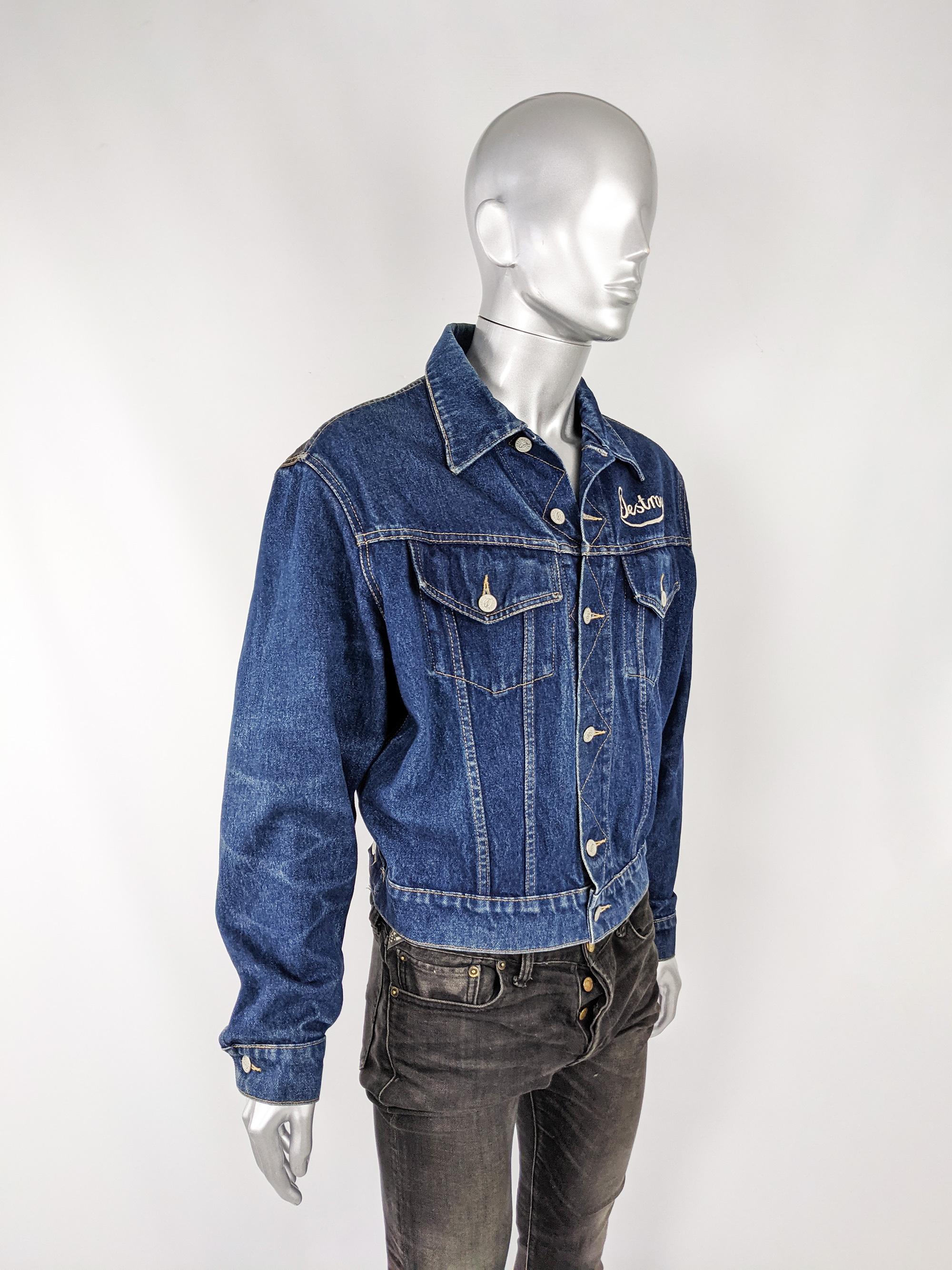 Black John Richmond Destroy Denim & Faux Leather Mens Vintage Jacket For Sale