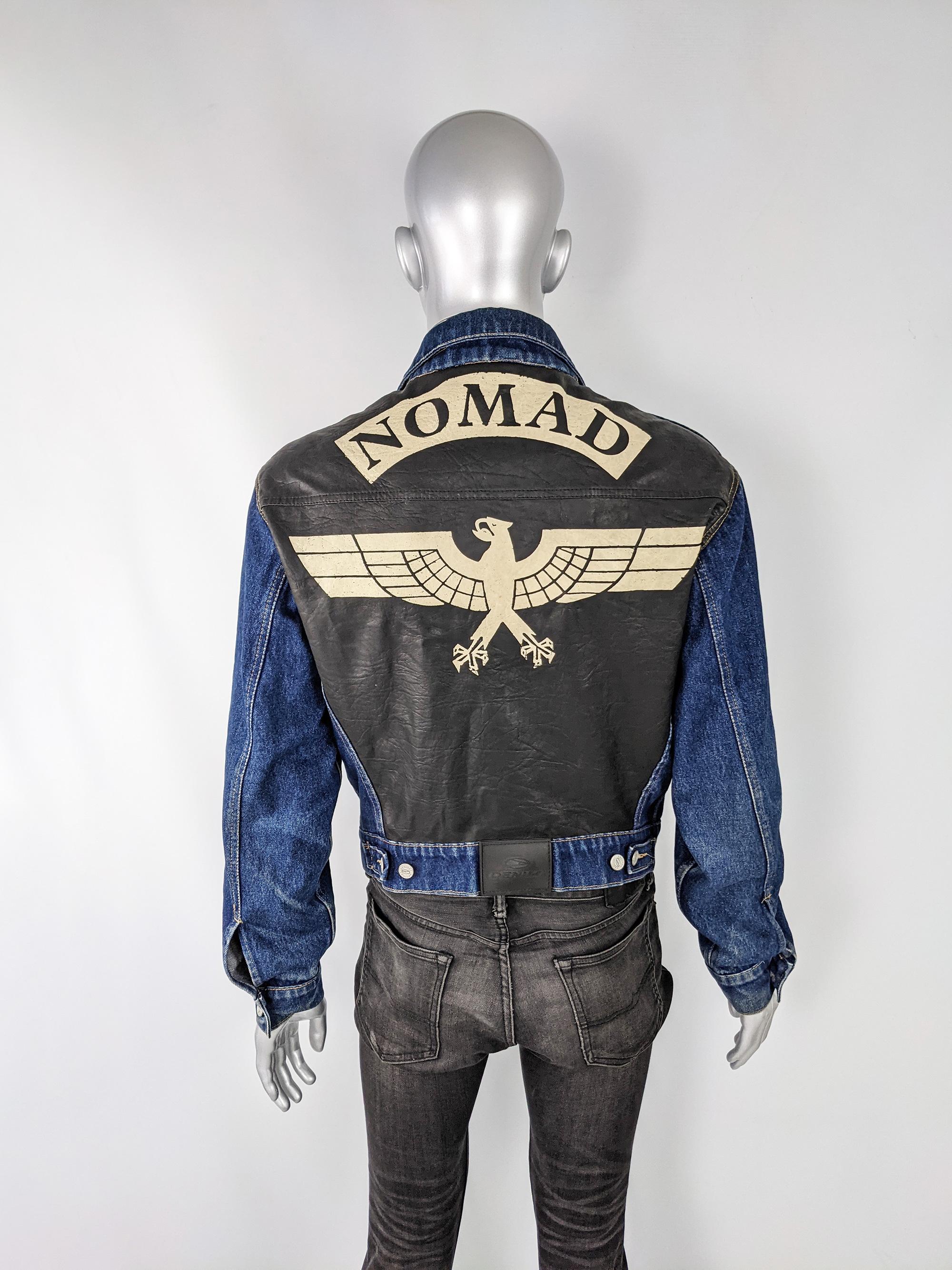 Men's John Richmond Destroy Denim & Faux Leather Mens Vintage Jacket For Sale